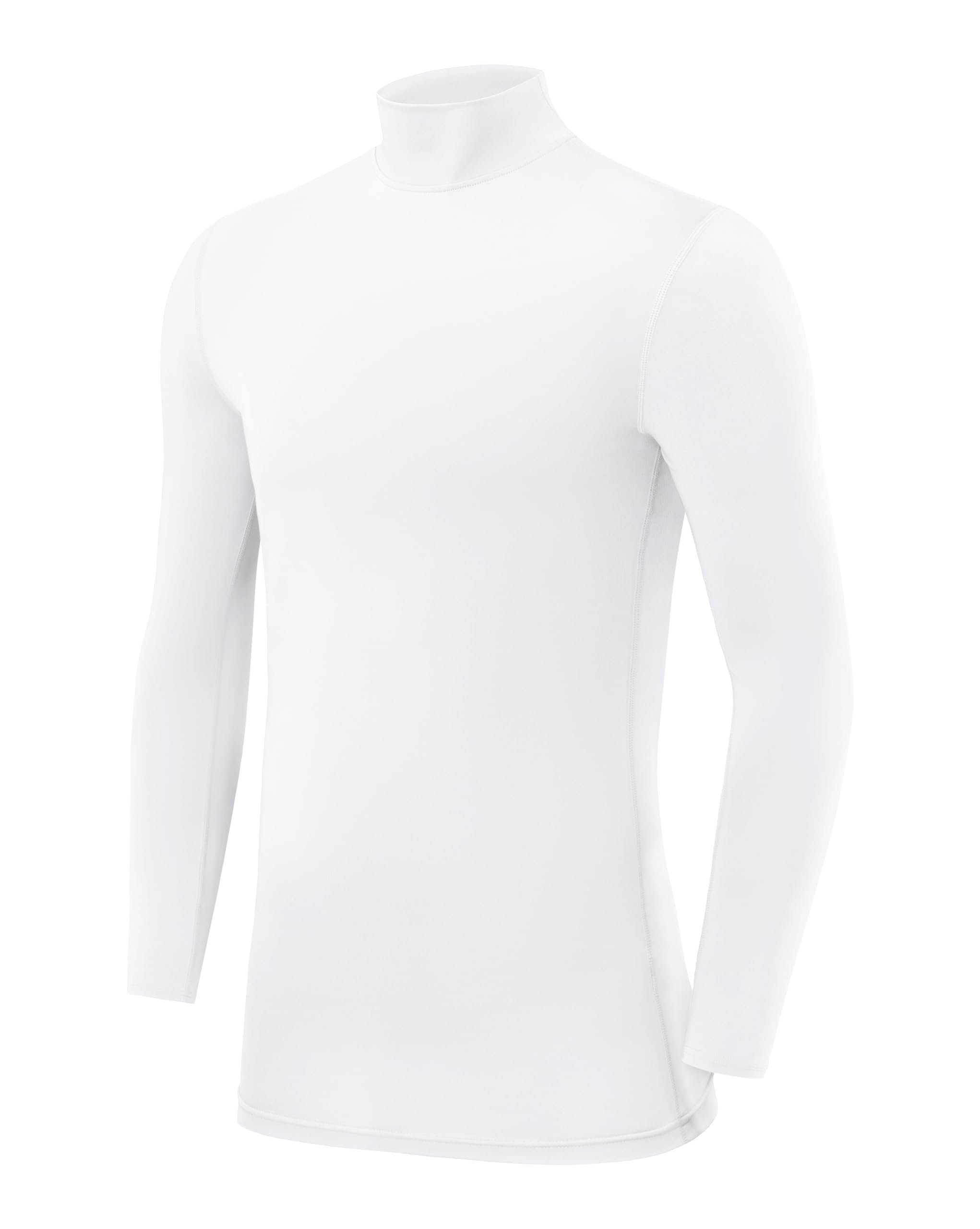 POWERLAYER Langarmshirt PowerLayer Herren Kompressionsshirt Langarm Mock Neck - Weiss, XL