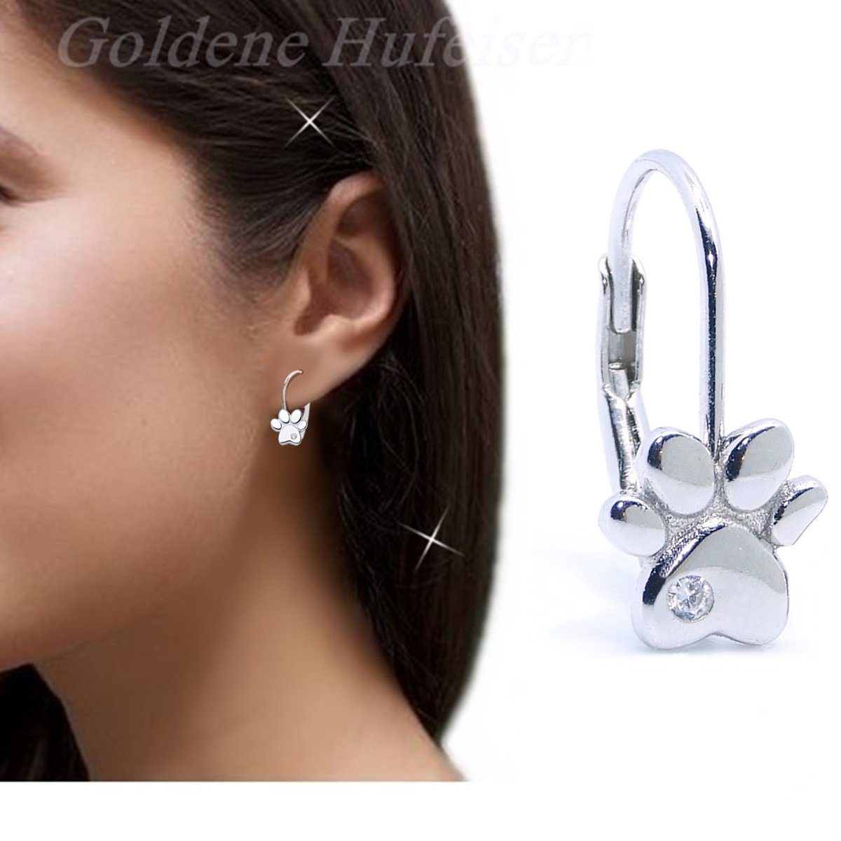 (inkl. Goldene Silber Ohrschmuck Ohrringe mit Pfoten Pfötchen Mädchen Zirkonia Damen Hufeisen Kinder Sterling 925 aus Paar Ohrhänger Etui), Brisuren