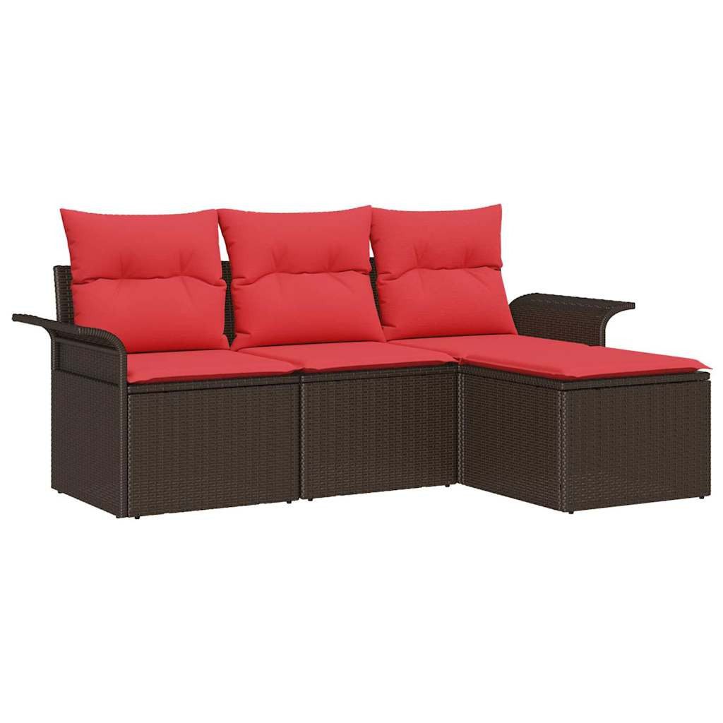 vidaXL Gartenlounge-Set Gartensofa-set mit Kissen mit Speicher 4 pcs Braun Poly-Rattan, (4-tlg)
