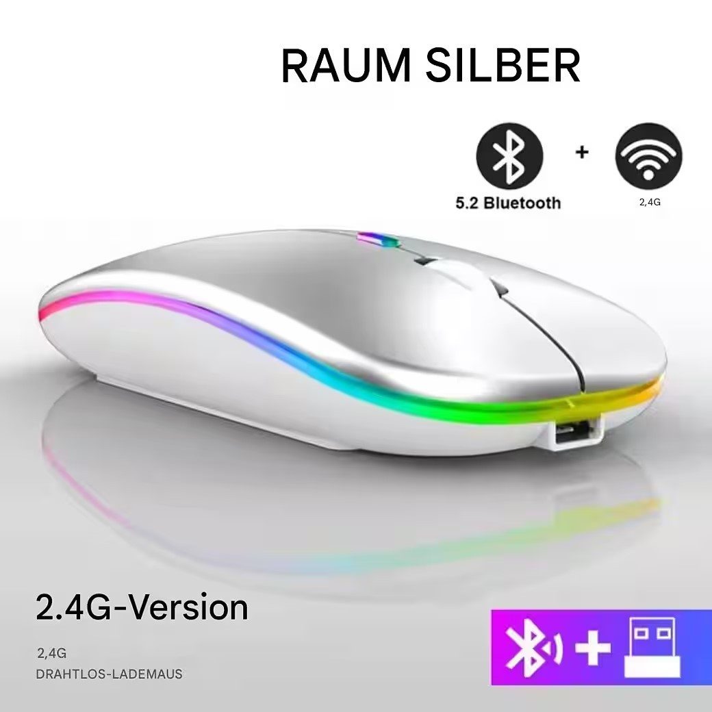 Kabellose Wiederaufladbare Bluetooth-Maus – Silber, Leise & Präzise Mäuse