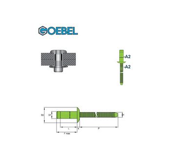 GOEBEL GmbH Blindniete 7830406410, (250x Hochfeste Blindniete Edelstahl A2-V2A/Edelstahl A2-V2A, 250 St., 6,4 x 10,5 mm Flachkopf), Niete mit gerilltem Nietdorn PREMIUM-LOCK