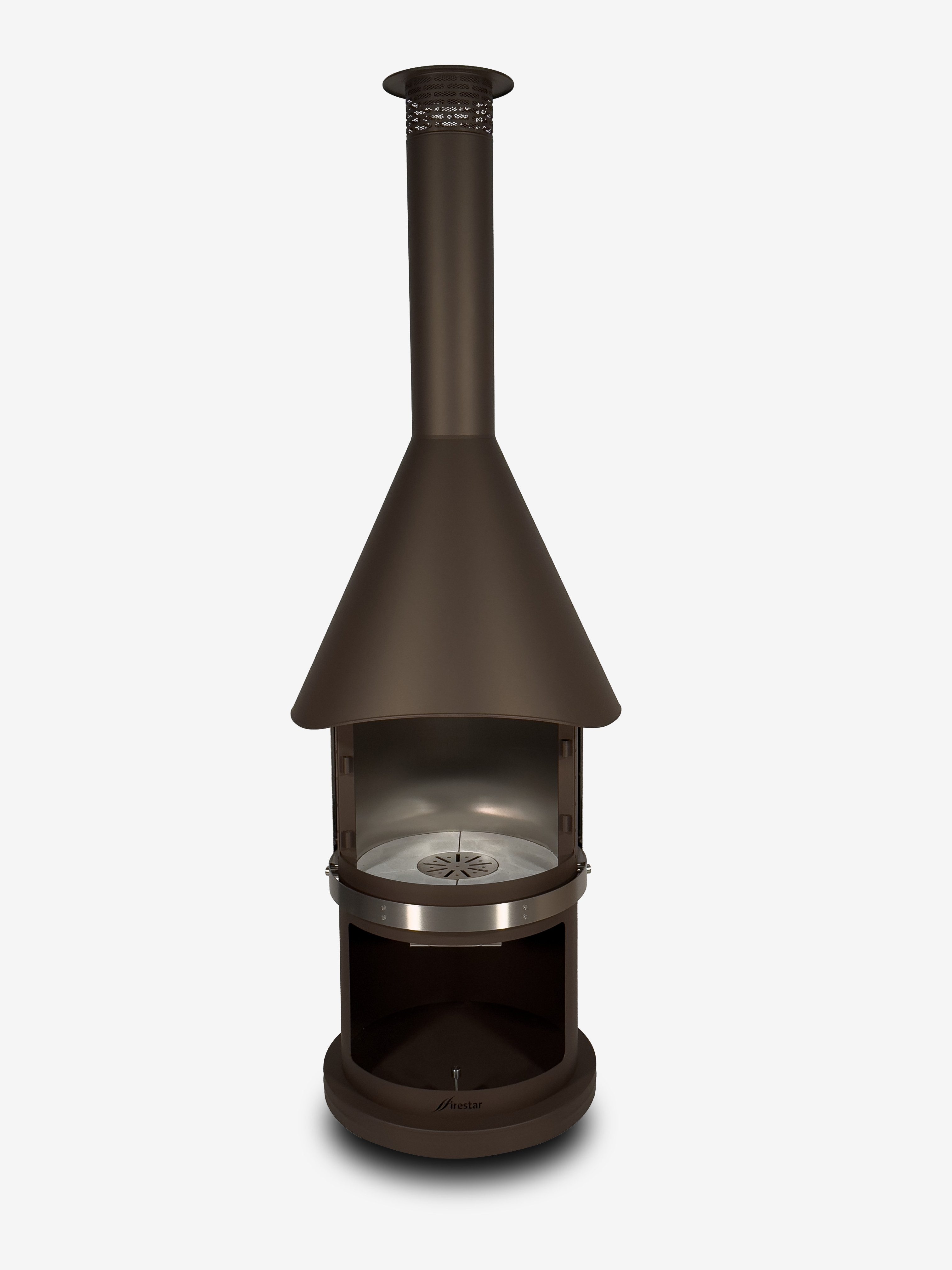 Firestar Gartenkamine Grillkamin DN 700 Swing Glas 3. Generation NEU Edelstahl braun-metall Grillkamin