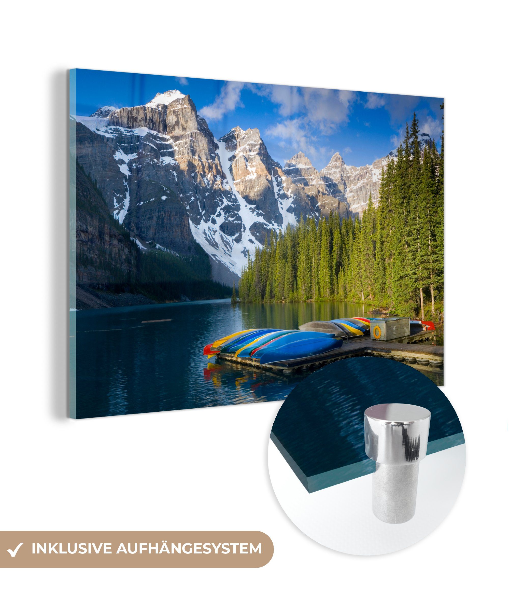 MuchoWow Acrylglasbild Kanus Banff-Nationalpark Wohnzimmer in Kanada, (1 Schlafzimmer & im St), Acrylglasbilder