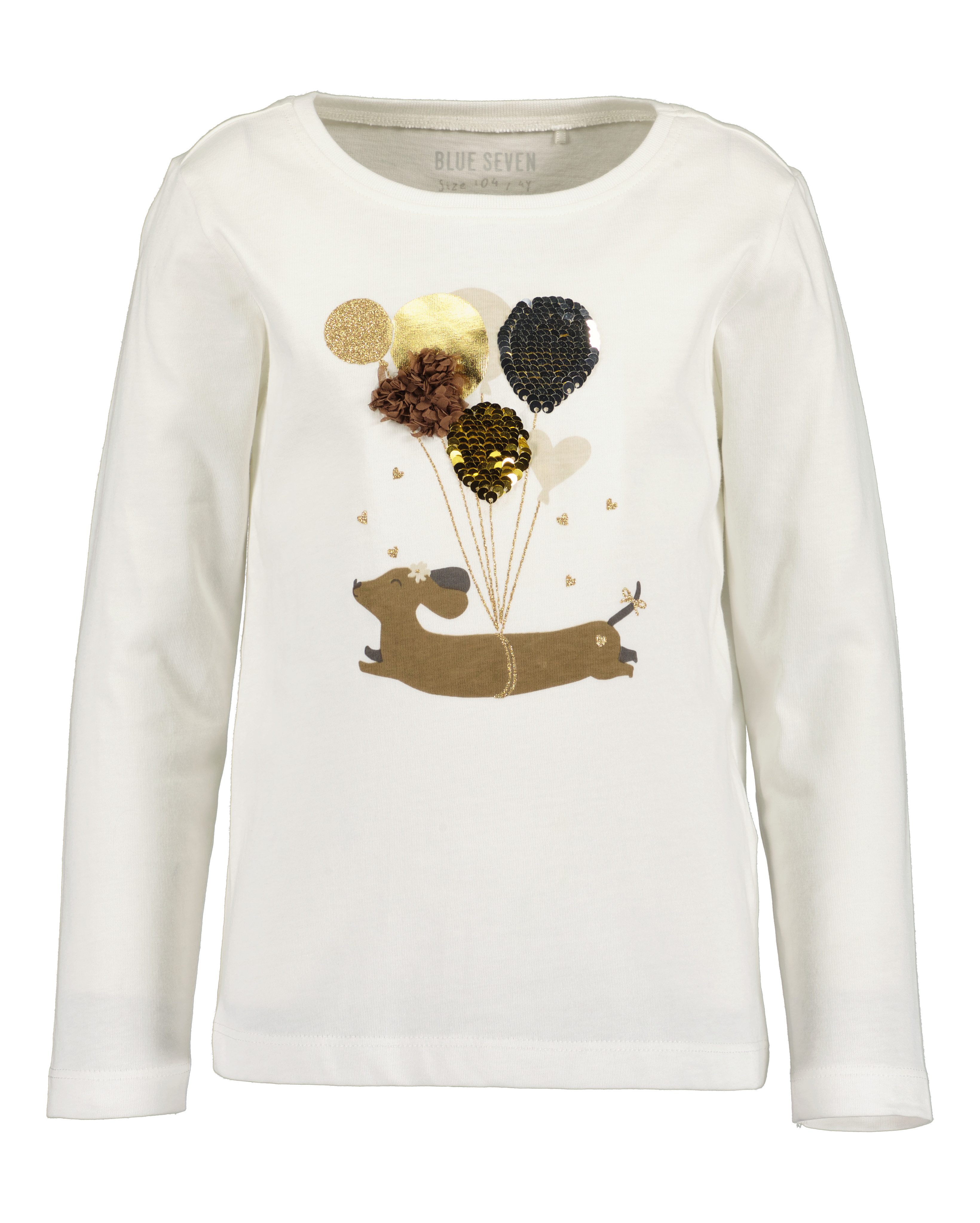 Blue Seven Langarmshirt Baumwolle, Glitzerdruck mit Chiffon-Applikation und Wendepailletten