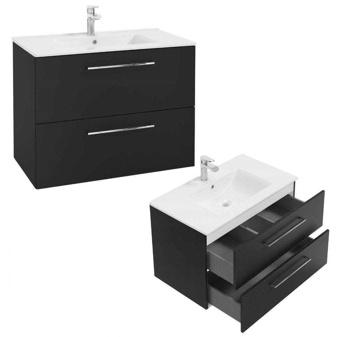 STAMAR Waschtisch Eleganter Schwarz Matt Waschtisch 70x82 cm mit Schubladen (Badmobel Hangeschrank Komplettlosung, 1-St., 70x82x39 cm Soft Close Schubladen Wandmontage), robust pflegeleicht modern sofort einsatzbereit