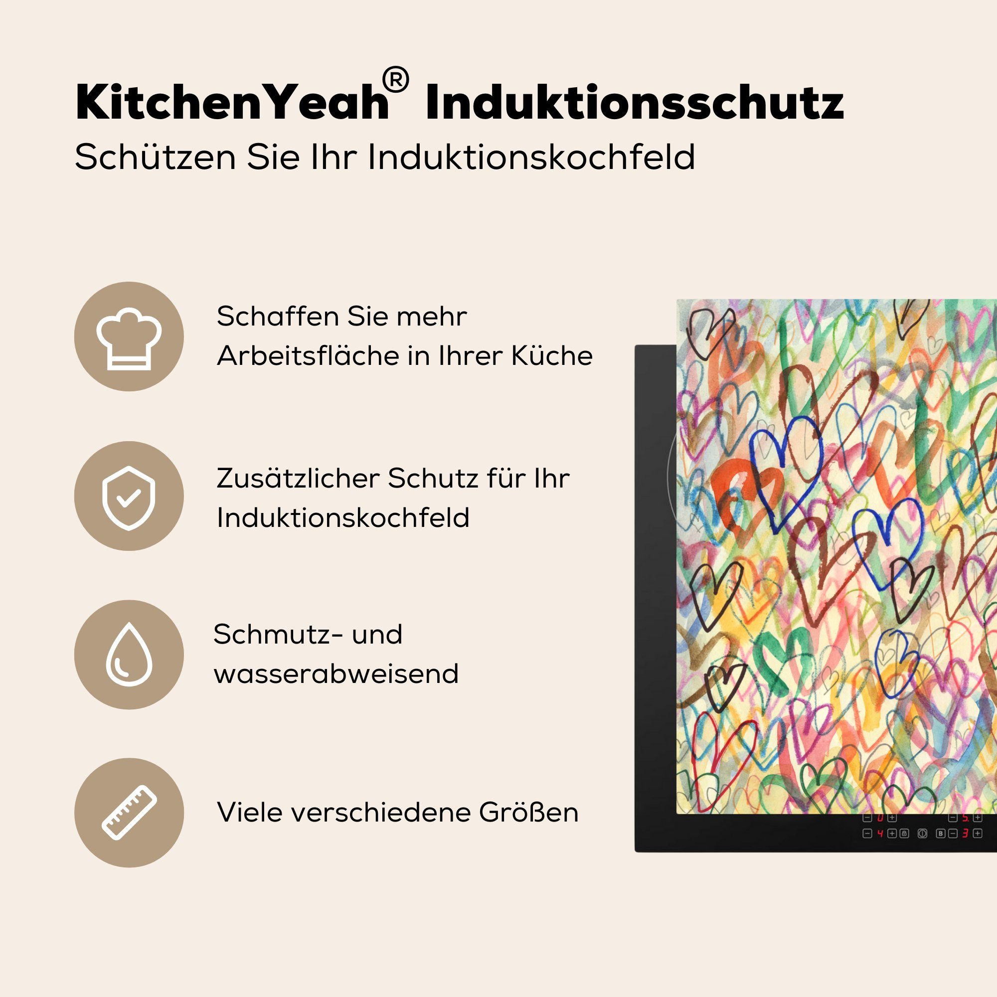 im Vinyl, Eine MuchoWow Hintergrund, nutzbar, Arbeitsfläche cm, Herdblende-/Abdeckplatte 70x52 tlg), Herzen mit Mobile Illustration (1 Ceranfeldabdeckung