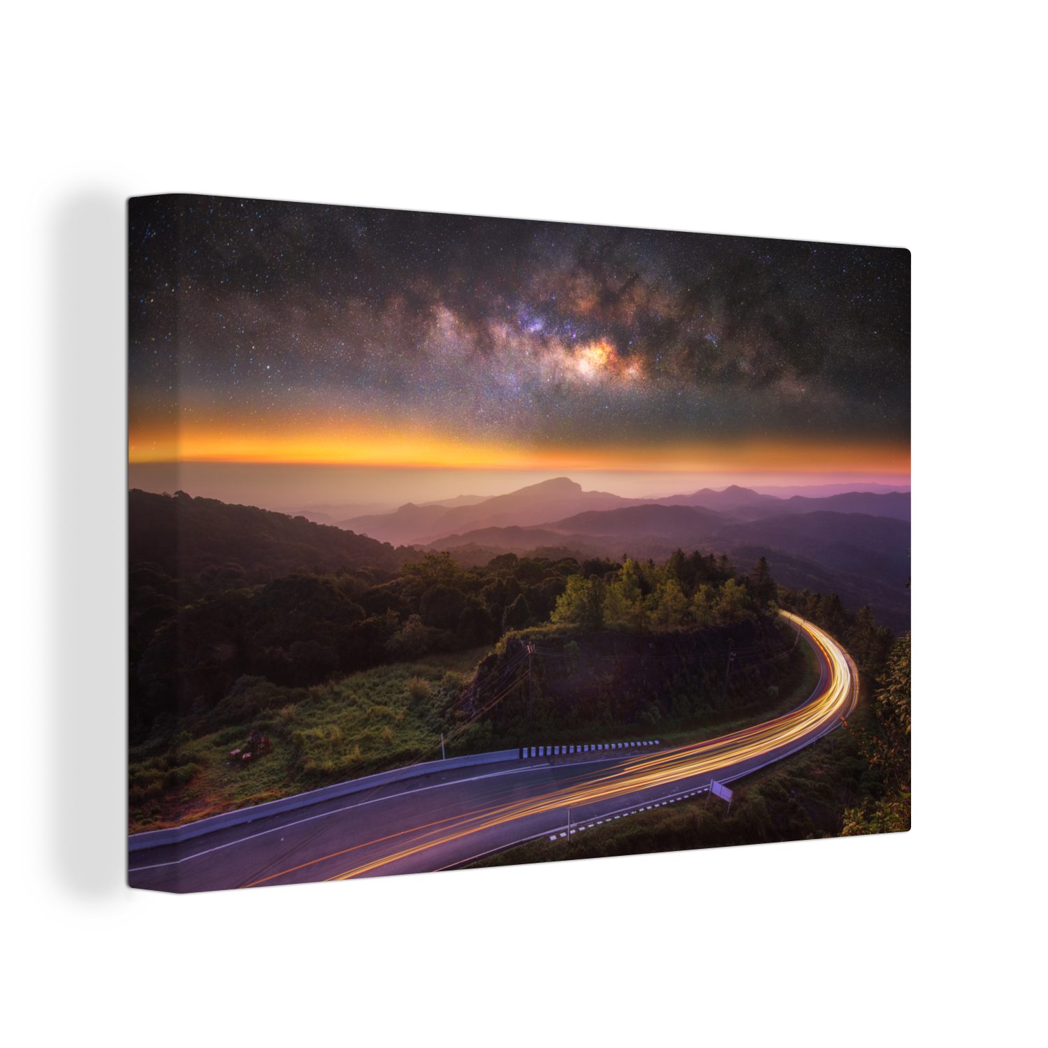 OneMillionCanvasses® Leinwandbild Abstrakte Milchstraße über dem Berg, (1 St), Wandbild Leinwandbilder, Aufhängefertig, Wanddeko, 30x20 cm