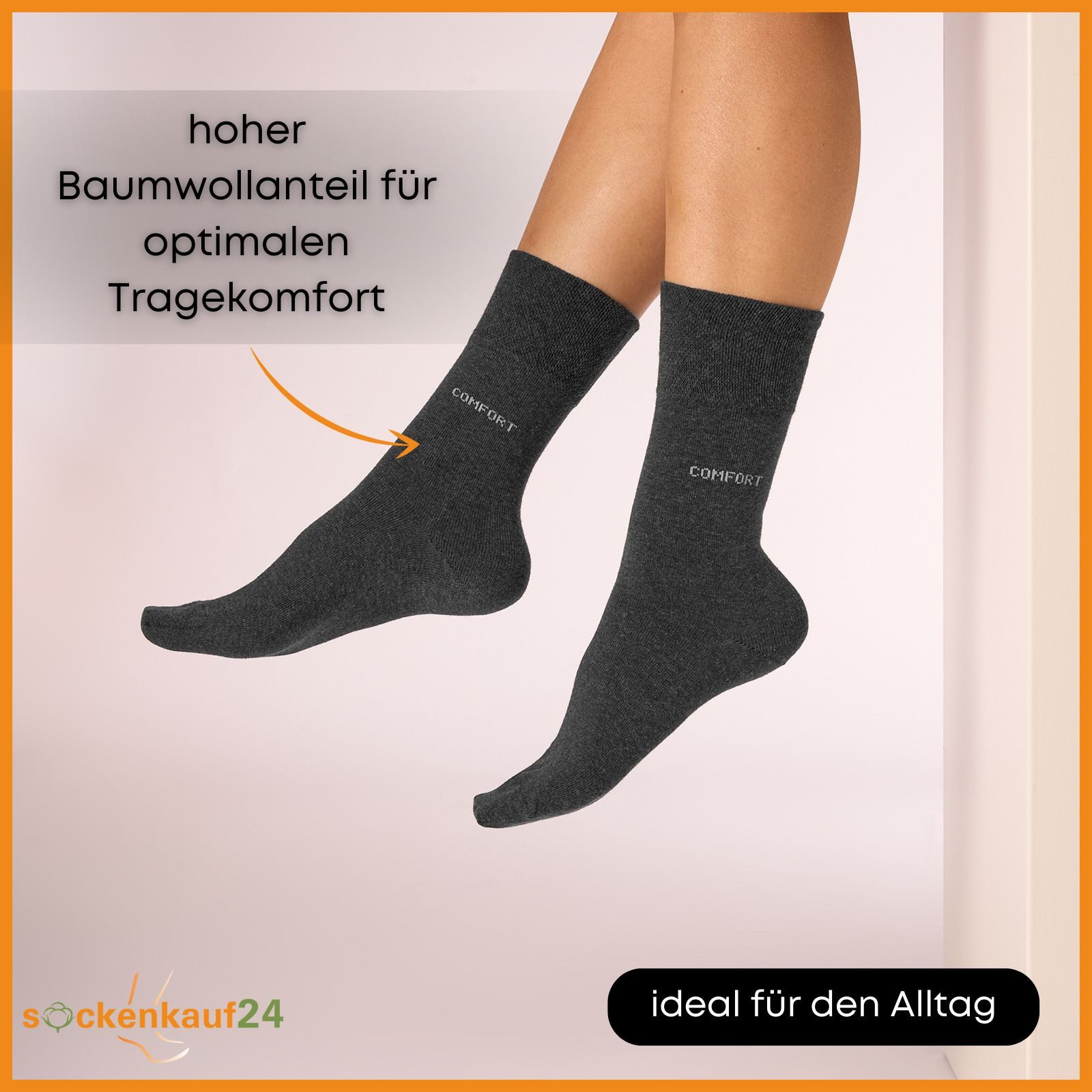 sockenkauf24 Gesundheitssocken Comfort Socken ohne Gummibund & ohne Naht mit Komfortbund (10-Paar) Diabetiker Socken ohne Gummi aus Baumwolle für Damen und Herren