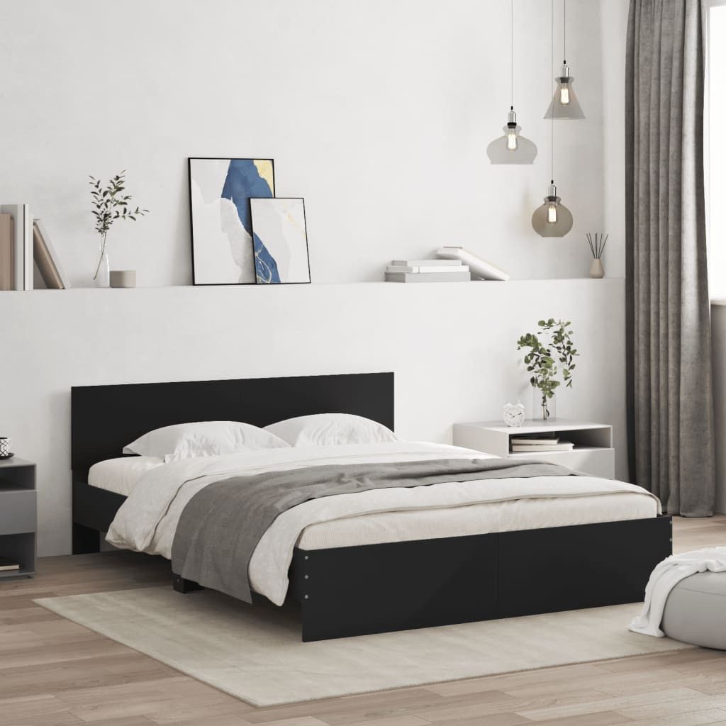 furnicato Bettgestell Schwarzes aus Holzwerkstoff 193x145x70 cm (1-tlg), Stabilisierter Schlafrahmen mit Rückenstütze für das Schlafzimmer