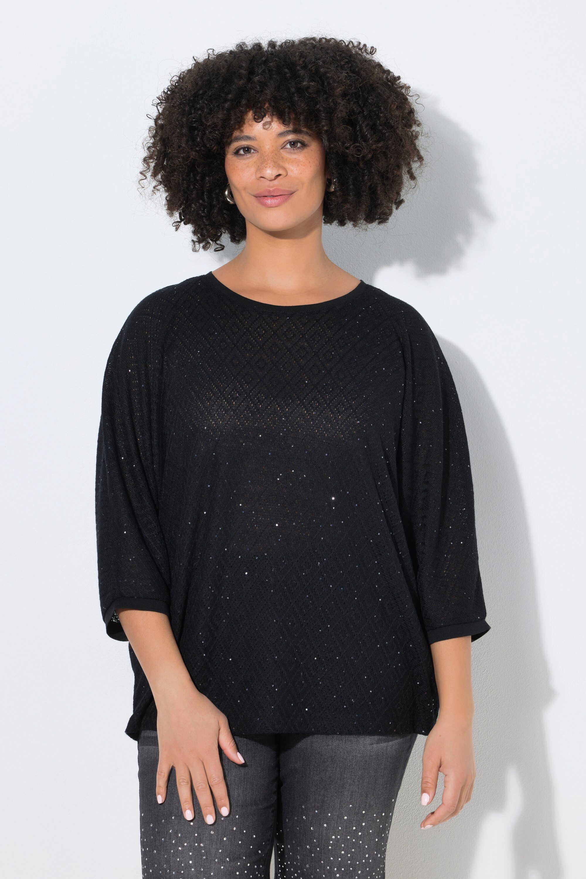 Angel of Style Strickpullover Pullover Loose Fit Lochstrick Fledermaus-halbarm