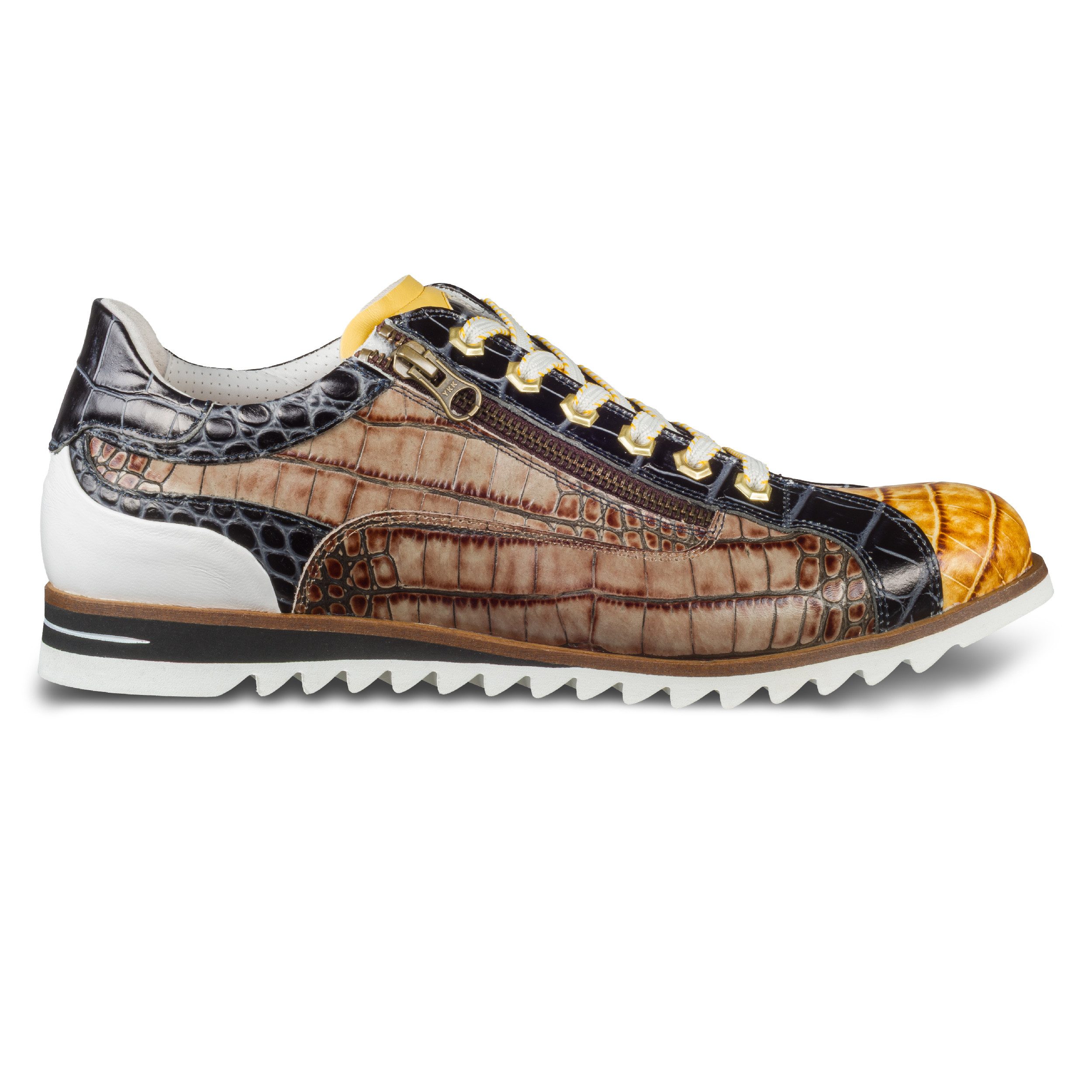 Lorenzi Sneaker Herren gelb/schwarz/braun - Kalbsleder mit Reptilprägung Sneaker Handgefertigt in Italien