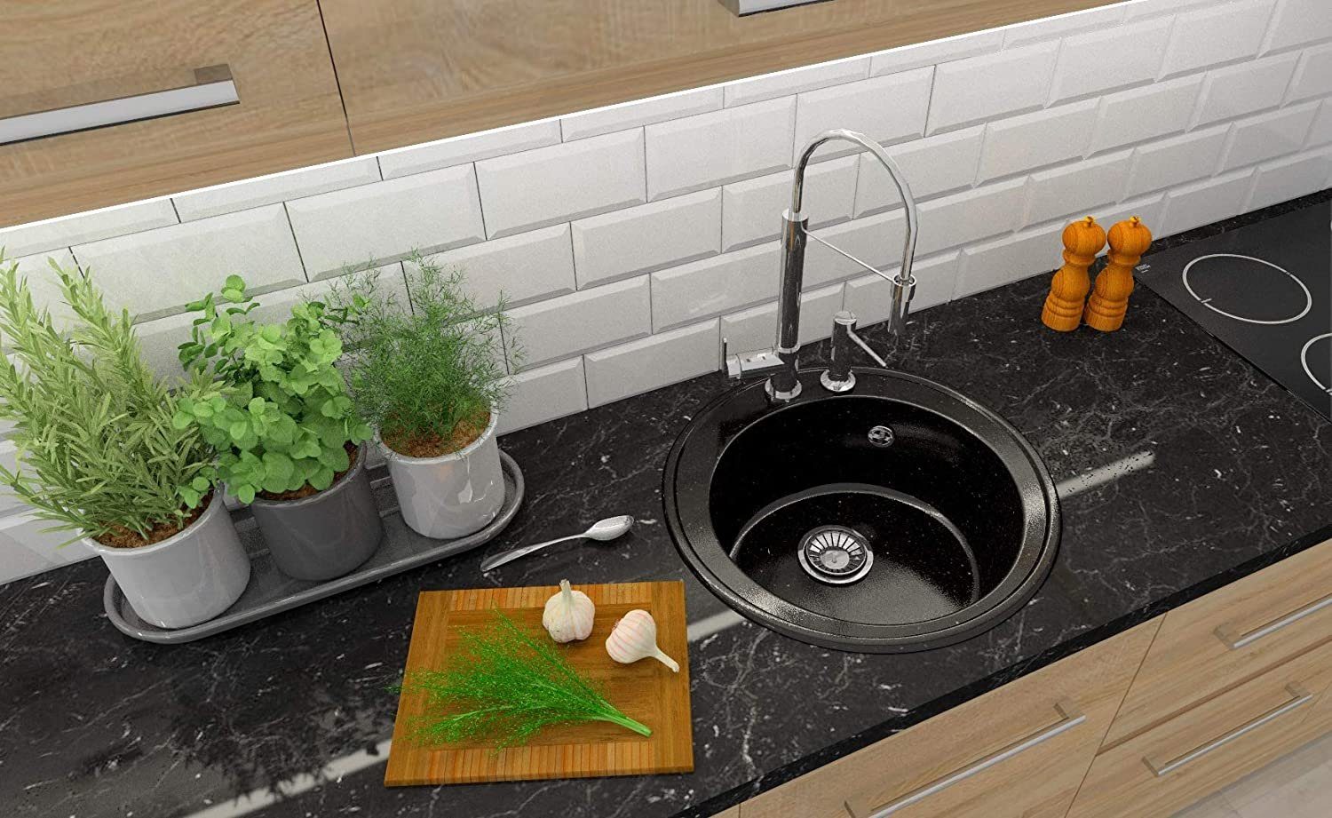 Faizee Möbel Granitspüle Granitspüle Küchenspüle mit Siphon und ausziehbar günstig online kaufen