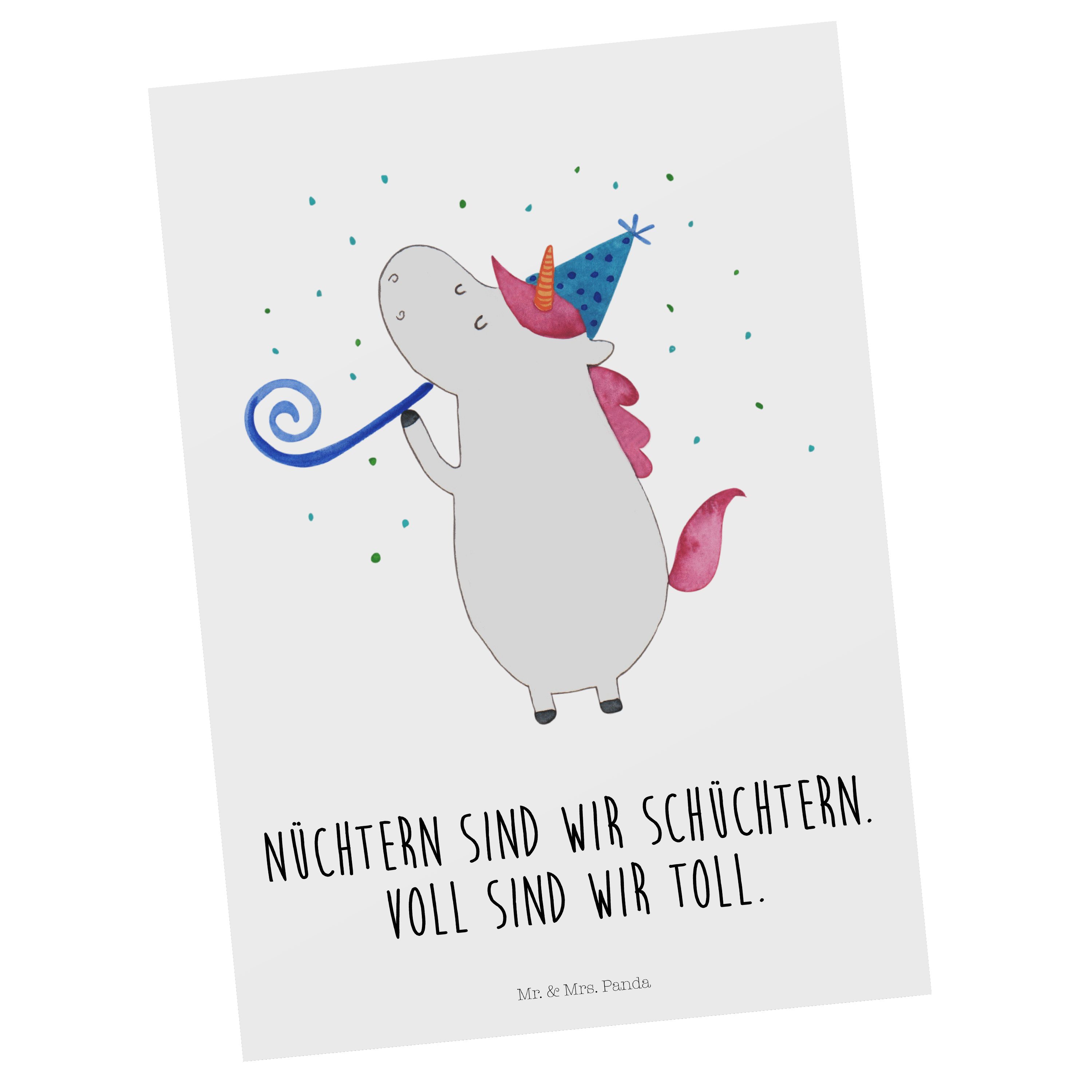 Mr. & Mrs. Panda Postkarte Einhorn Party - Weiß - Geschenk, Unicorn, Disco, Ansichtskarte, Danke