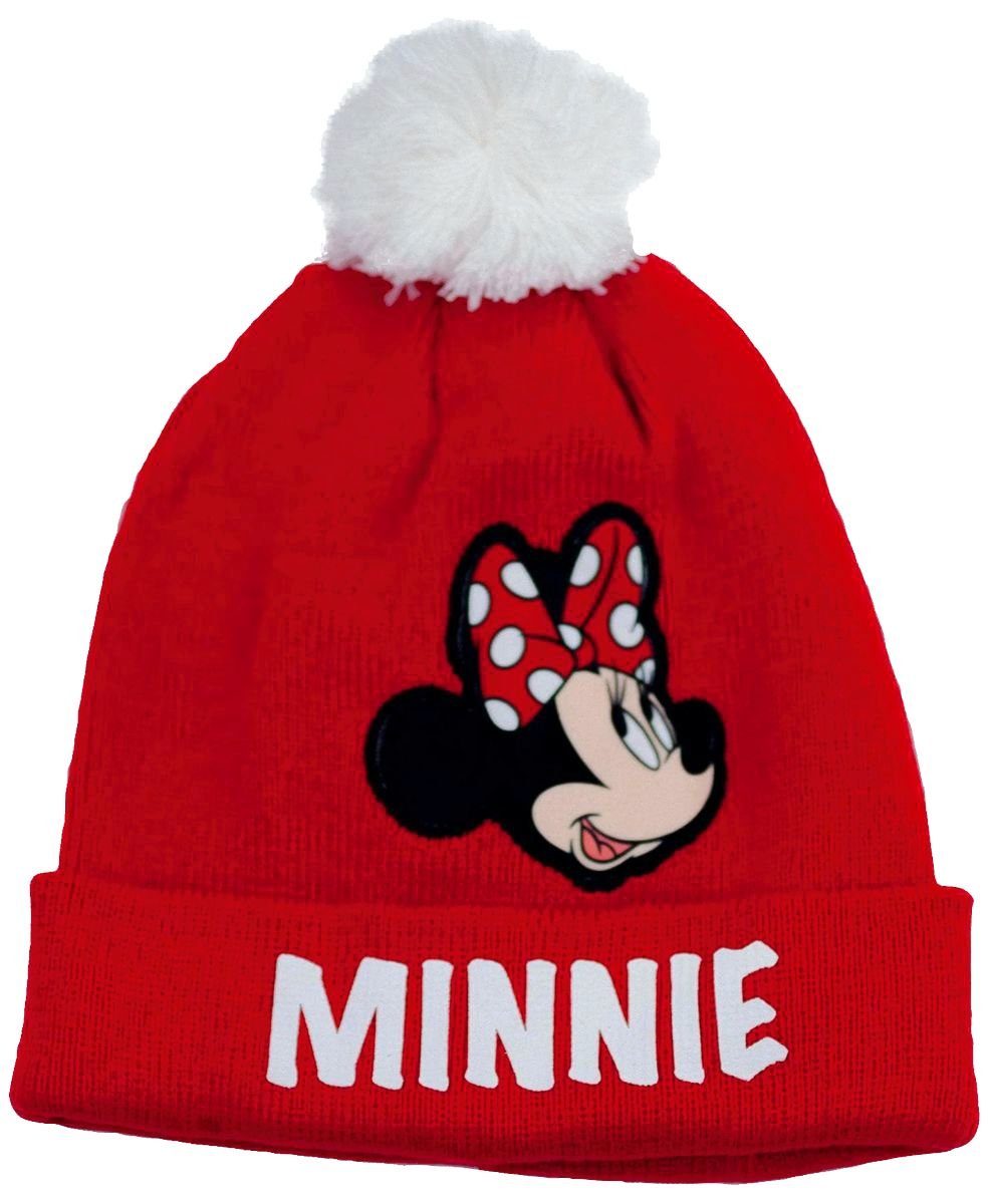 Disney Minnie Mouse Bommelmütze Minnie Mouse Mütze Pudelmütze für Mädchen Kindermütze