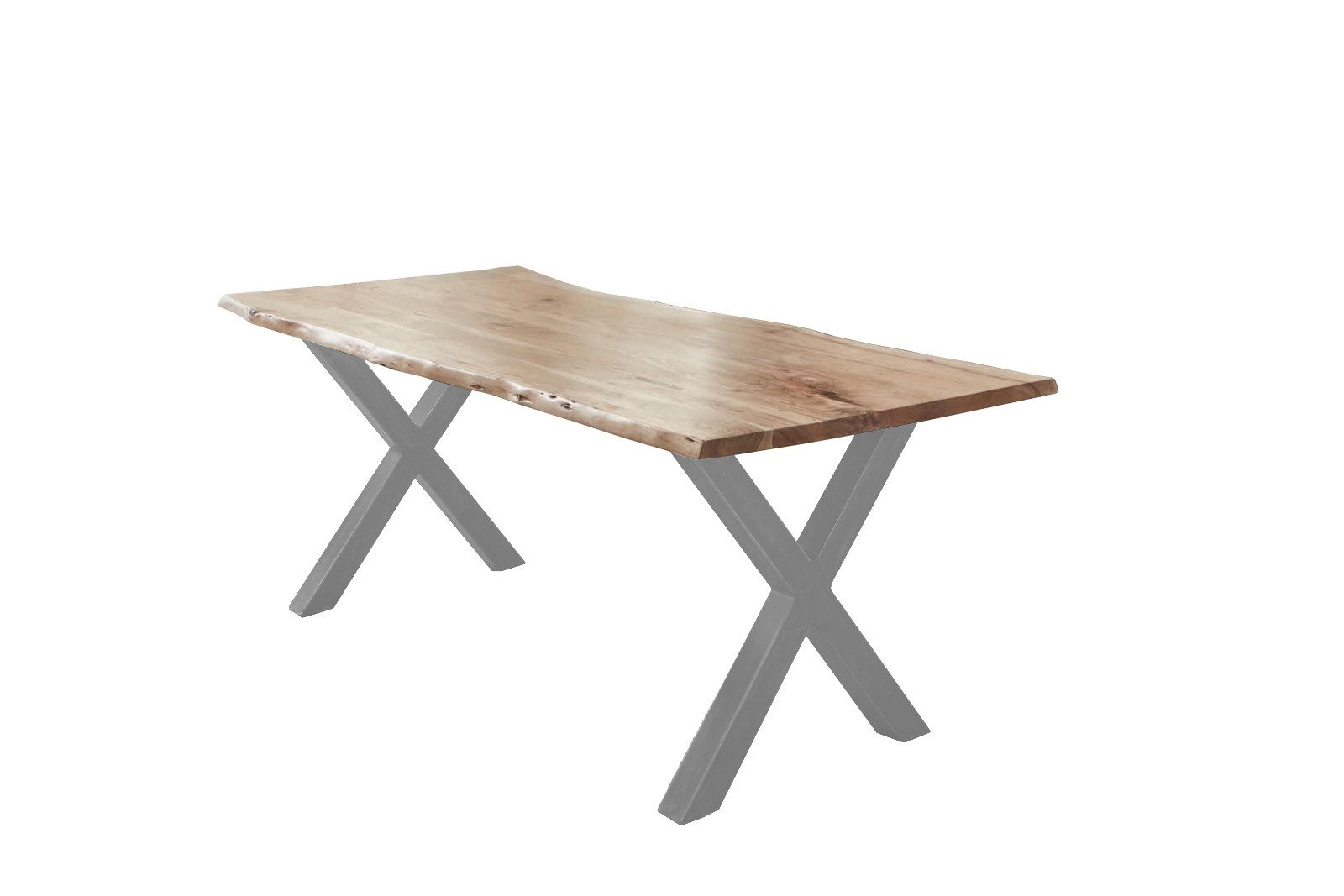 SAM® Baumkantentisch William, massives Akazienholz, echte Baumkante, Gestell X-Form Metall