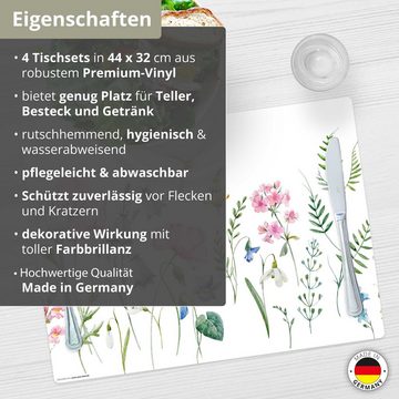 Platzset, Tischset, Platzset abwaschbar - Blumenwiese Aquarell rosa, Tischsetmacher, (aus erstklassigem Vinyl, 4-St., 44 x 32 cm / bunt), Made in Germany