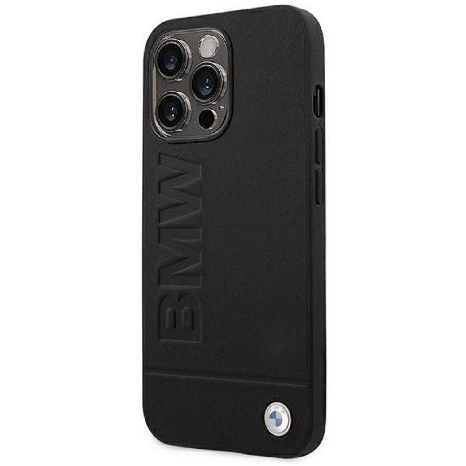 BMW Handyhülle Case Logo Echtleder schwarz iPhone 14 Pro Max 6,7 Zoll, Kantenschutz