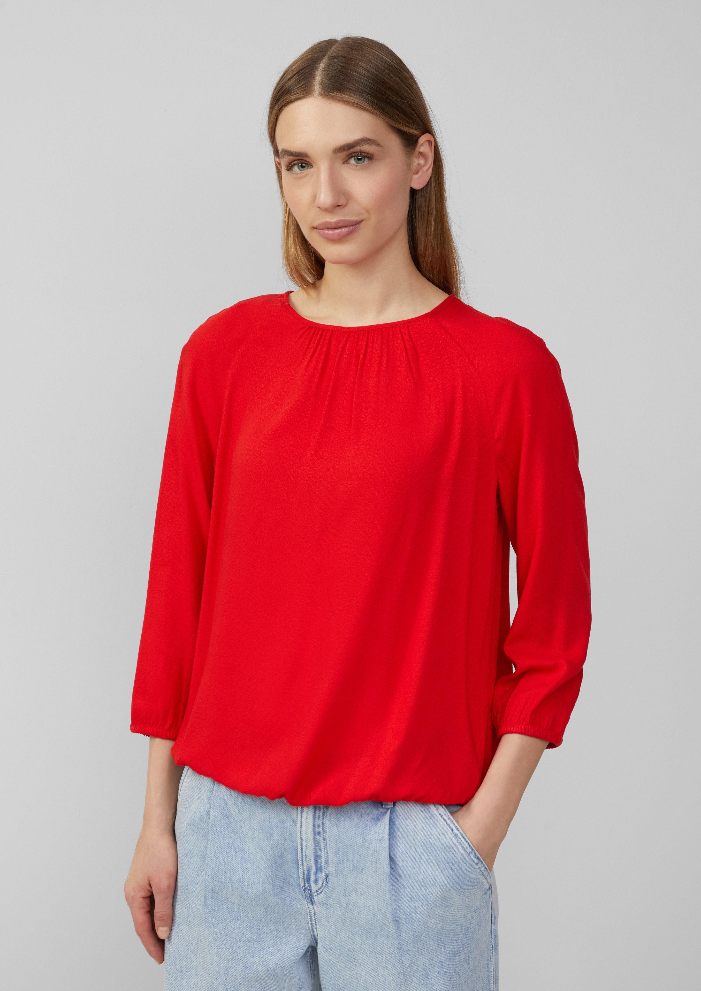 Langarmbluse Strukturierte Viskose-Bluse mit Raff-Details