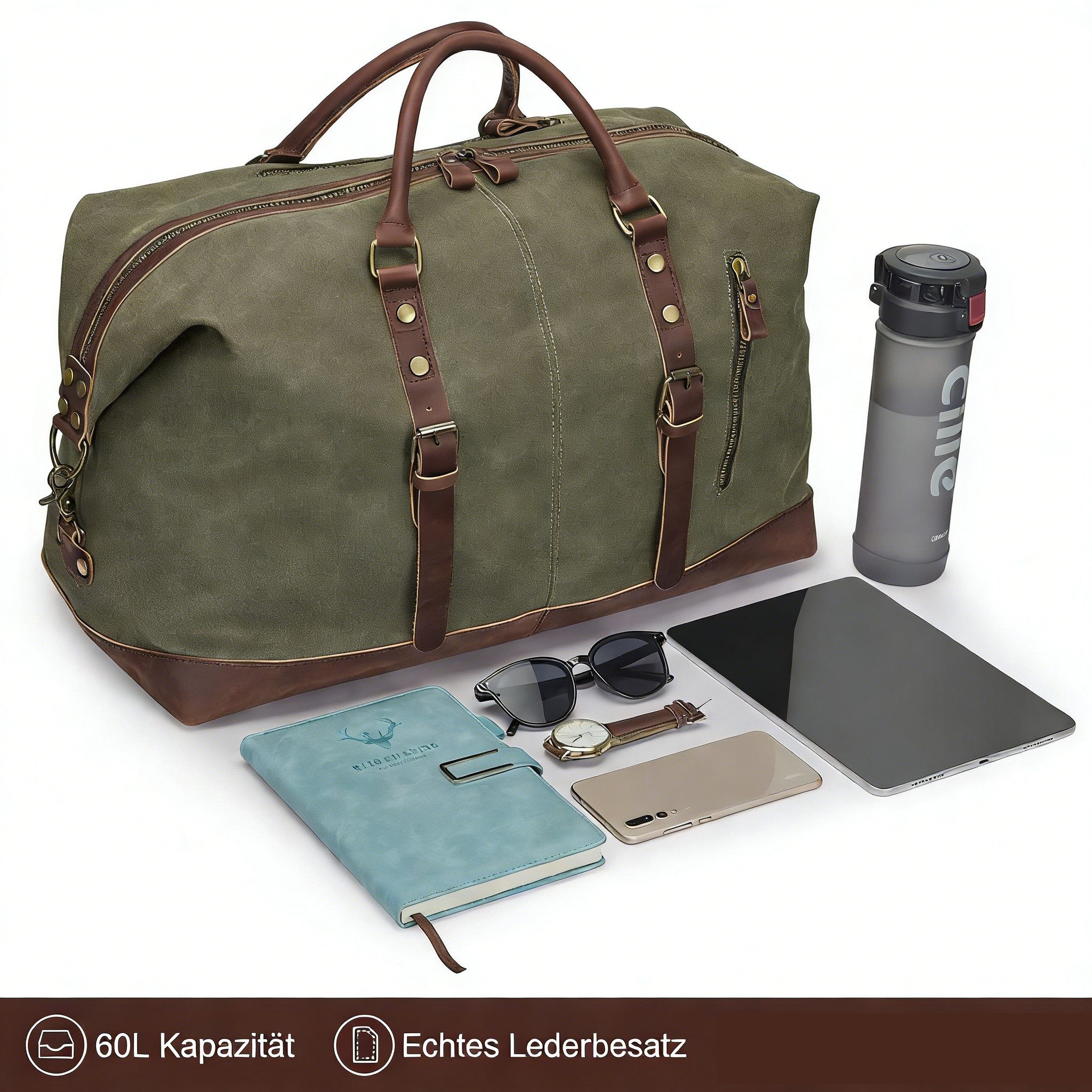 S-ZONE Reisetasche Reisetasche Segeltuch Freizeittasche Weekender Tourbag Gymbag, Große (60 L) Kapazität Reisetasche für den Wochenendausflug für Herren – Bild 5 von 5