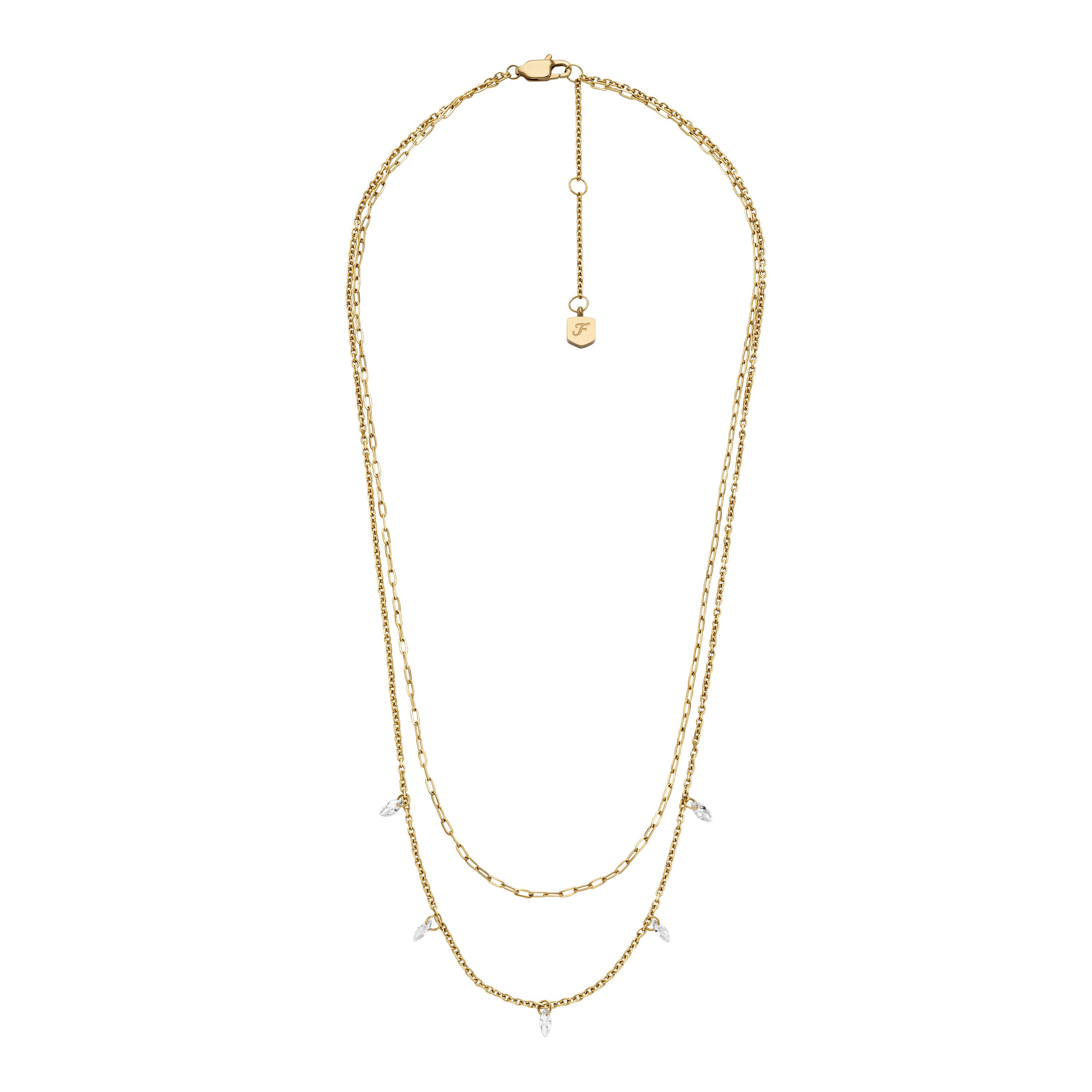 Fossil Kette mit Anhänger Schmuck Geschenk Edelstahl Halsschmuck ELLIS Layering, mit Zirkonia (synth)