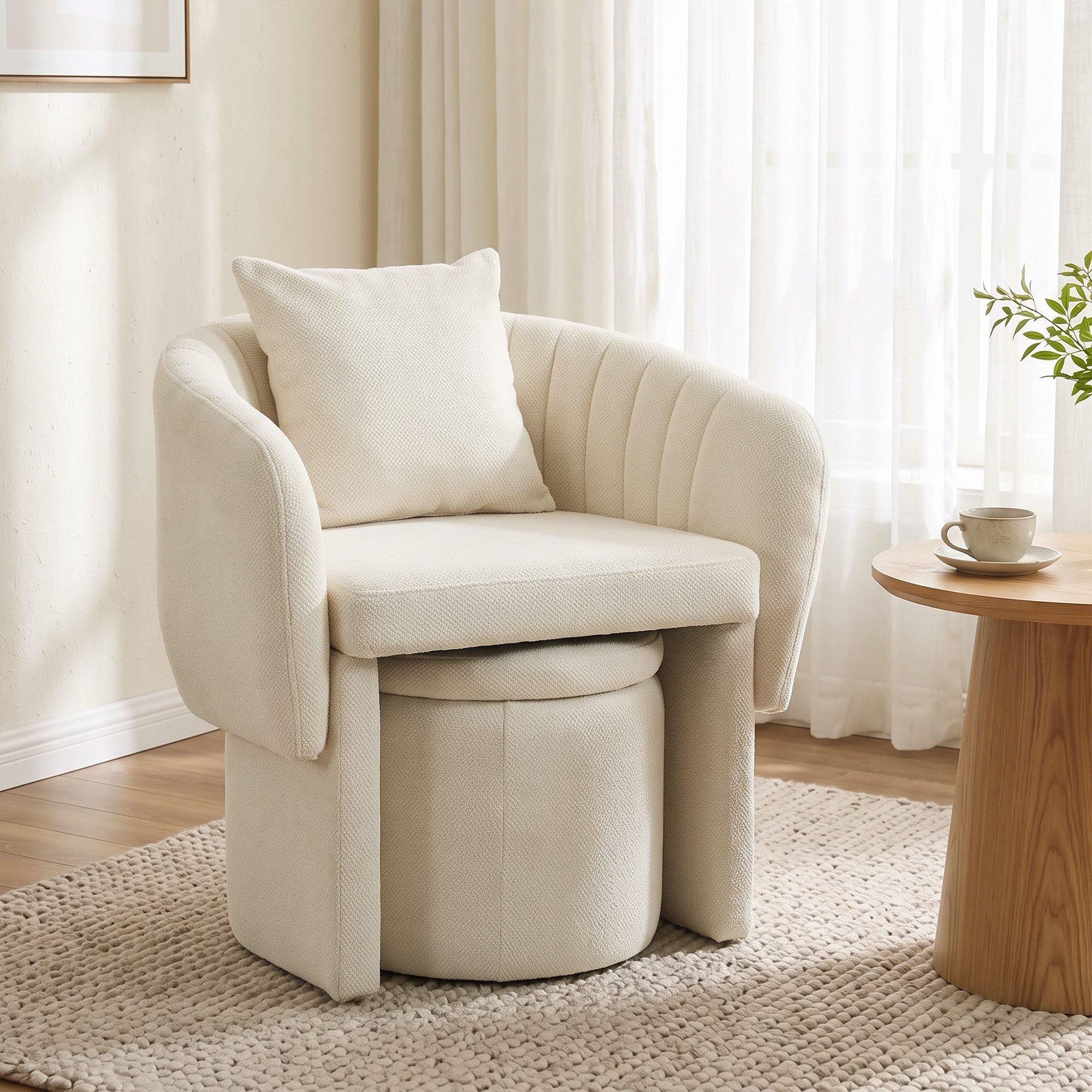 HOMCOM Relaxsessel Skandinavischer Loungesessel, umschließende Rückenlehne (Set, 1-St., bestehend aus Sessel und Hocker), Lendenkissen, Hocker, Chenille-Bezug