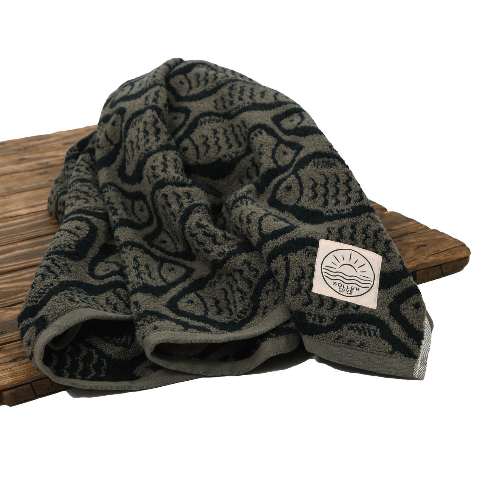 Depotex Strandtuch Strandlaken Fische Olive Grün, Baumwolle (1-St), Strandtuch, Badetuch, Duschtuch