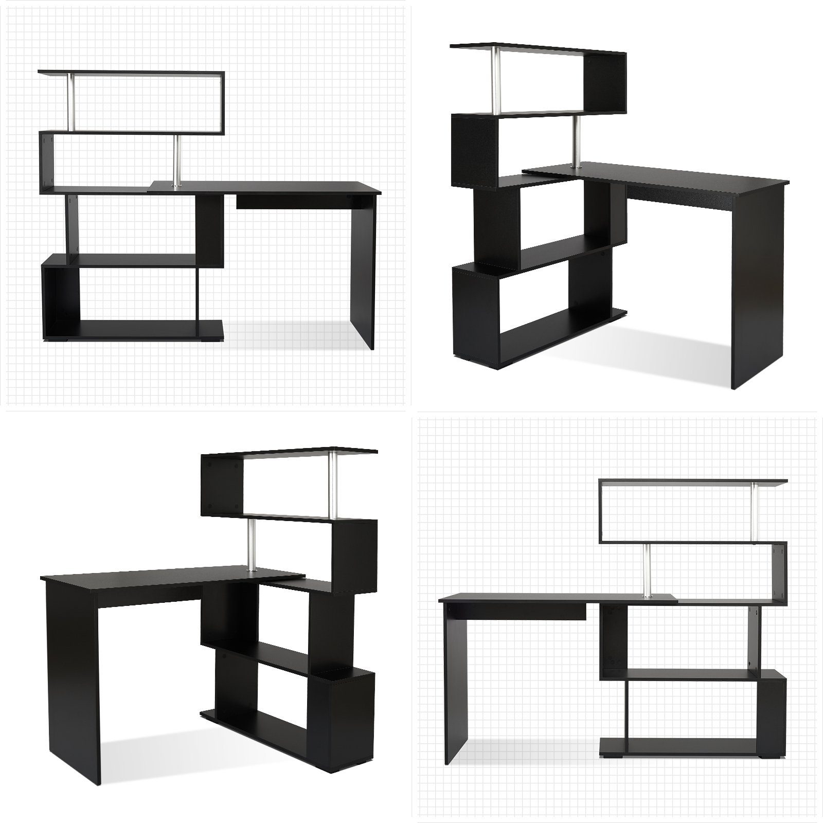 Mondeer Eckschreibtisch Schreibtisch, drehbarer Computertisch, mit Regal – Bild 3 von 5