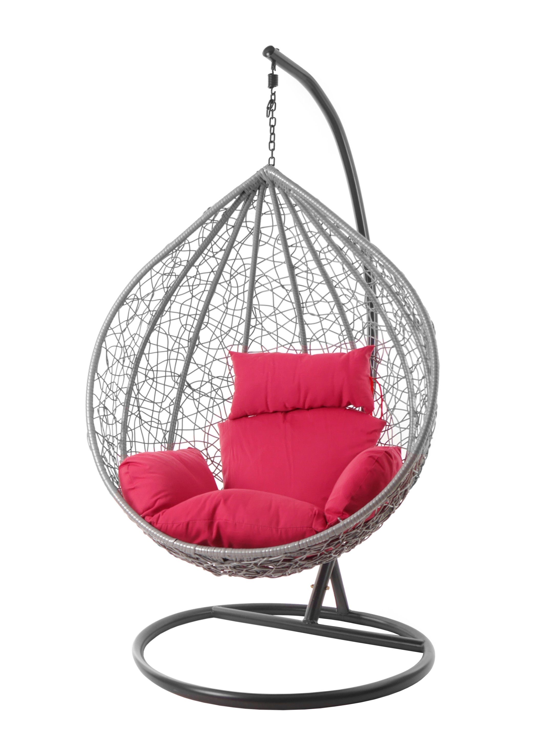 KIDEO Hängesessel Hängesessel MANACOR hellgrau, Schwebesessel mit Gestell und Kissen, lightgrey, moderner Hängesitz, Loungesessel in hellgrau, Nest-Kissen pink (3333 hot pink)