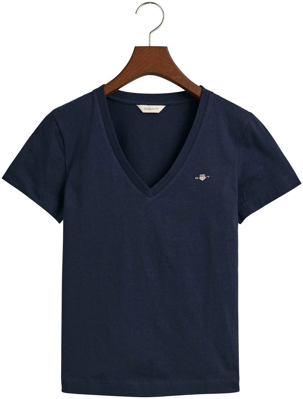 Gant T-Shirt REG SHIELD KA der kleinen auf blue T-SHIRT einer mit Brust Logostickerei V-NECK Evening
