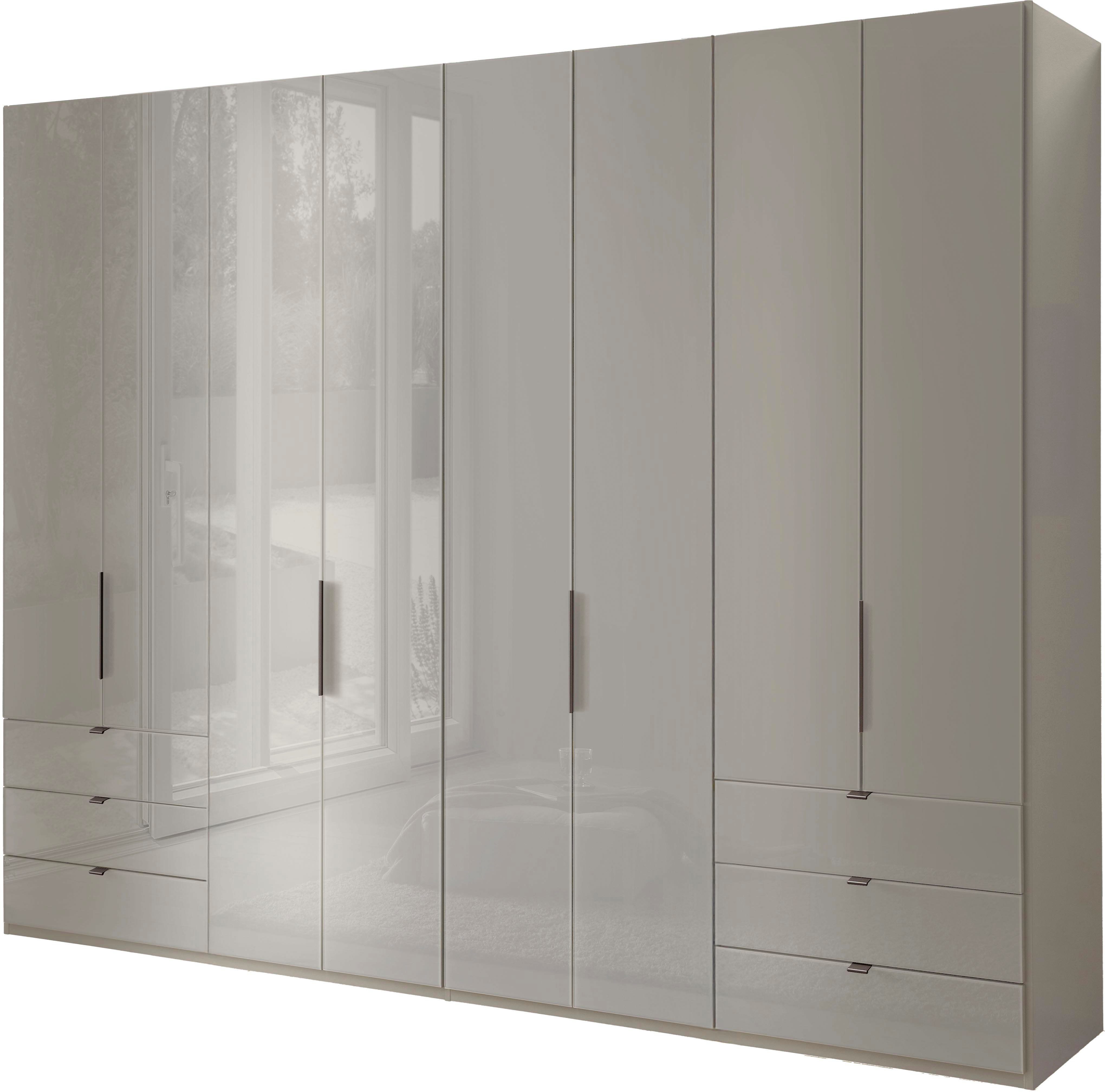 WIEMANN Falttürenschrank Ohio, Kleiderschrank, Schrank, Garderobe, mit Schubladen, 300 cm (inklusive Einlegeböden & Kleiderstangen, 2 Höhen, MADE IN GERMANY) inklusive Tür und Schubkastendämpfung, hochwertige Glasfront