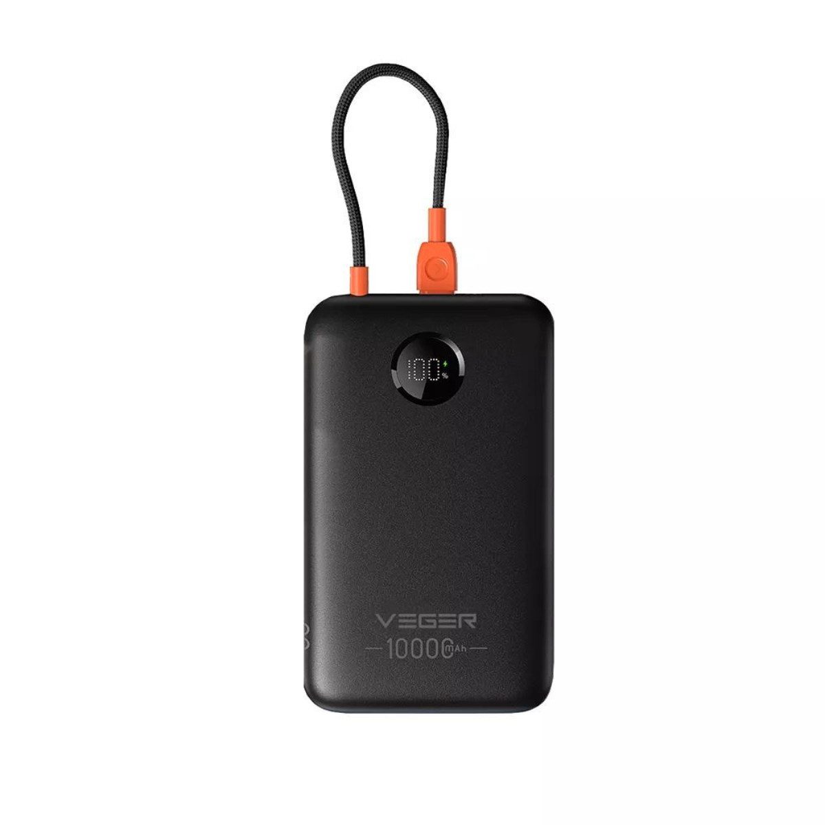 VEGER W1189 Powerbank 10000 mAh (5, 9, 12 V), Powerbank mit integriertem USB-C Kabel und Schnellladefunktion