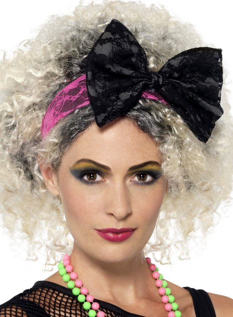 Smiffys Kostüm 80er Popstar Haarreif mit Schleife, Ausgefallener New Wave-Haarschmuck