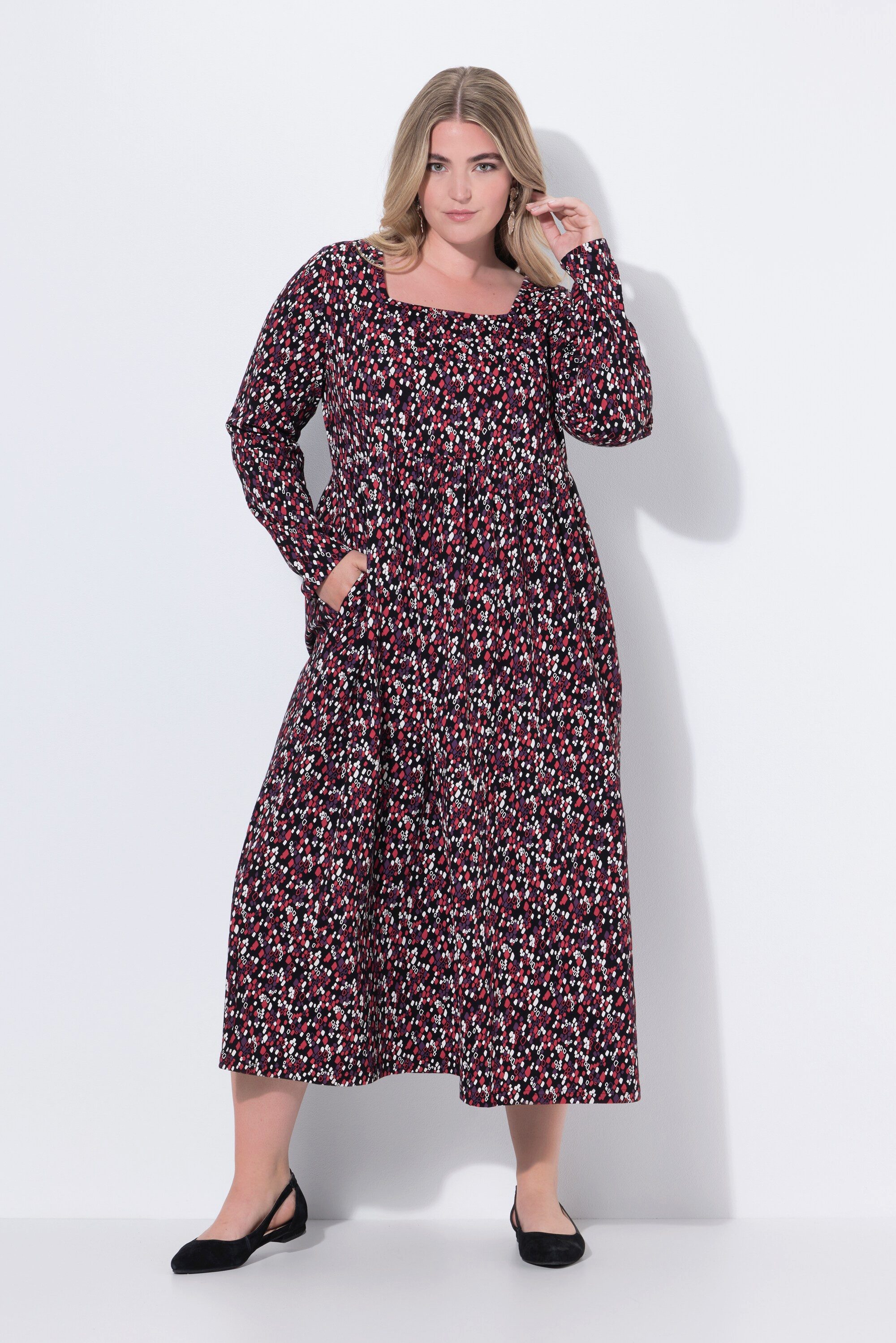 Ulla Popken Maxikleid Maxikleid A-Linie Carré-Ausschnitt Langarm günstig online kaufen