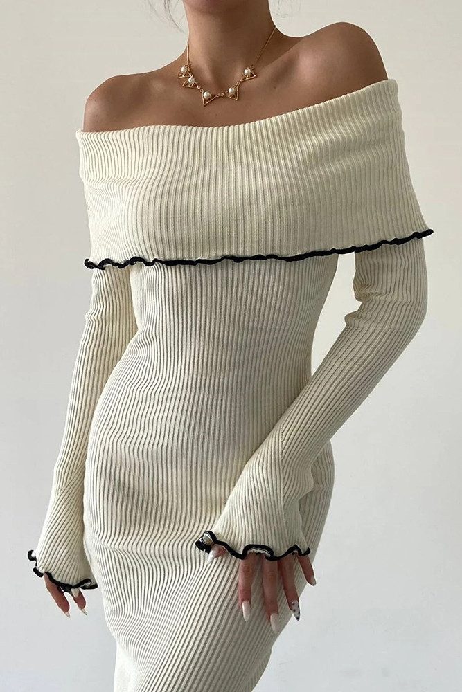 WOMAN VISION Minikleid Langes Schwarzes Midi-Kleid mit Carmen-Ausschnitt - günstig online kaufen