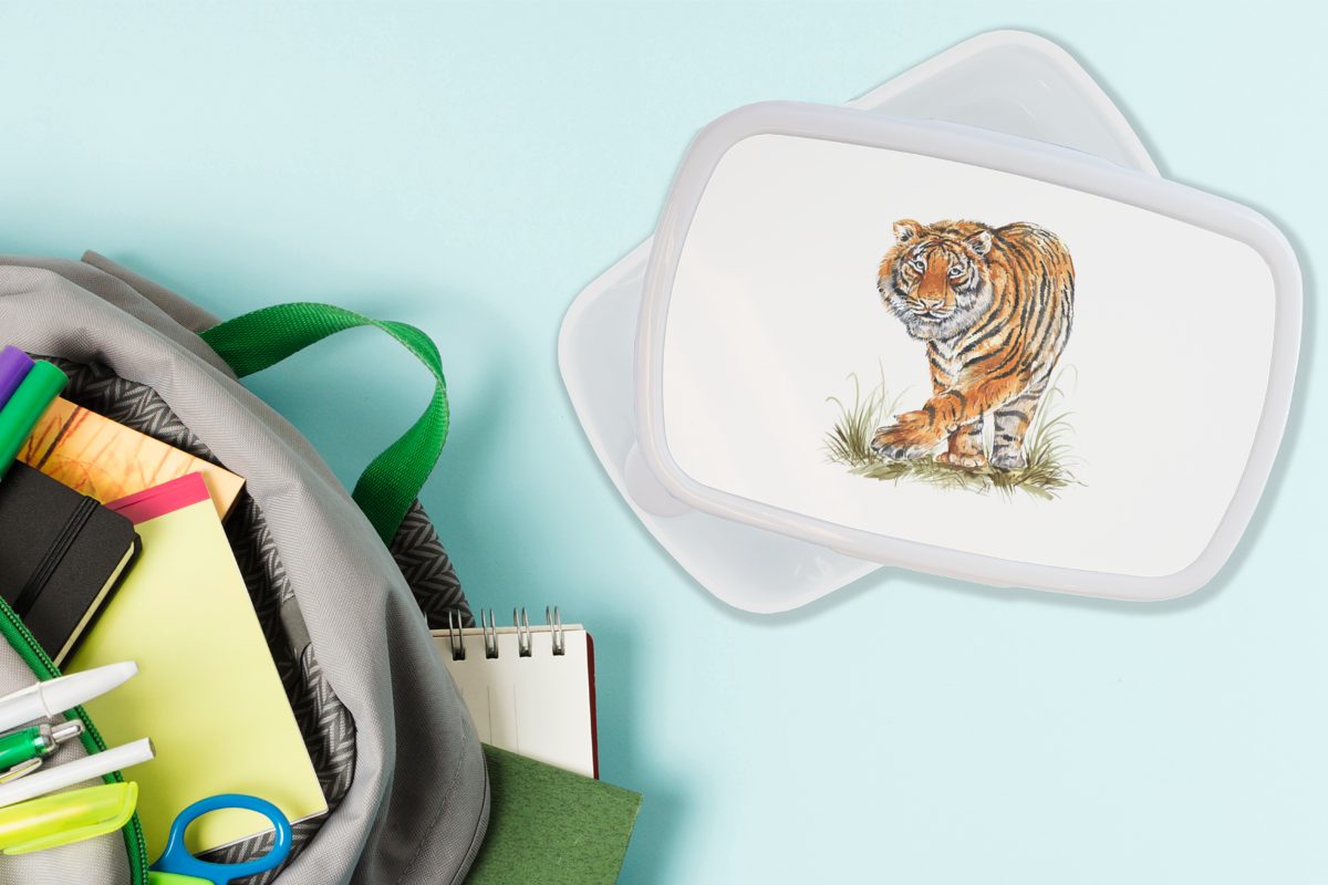 für und für Weiß, Jungs Kinder und Beine MuchoWow Tiger Brotdose, (2-tlg), - Lunchbox Kunststoff, - Brotbox Erwachsene, Mädchen