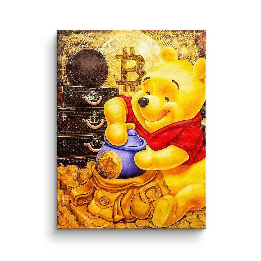 DOTCOMCANVAS® Leinwandbild Bitcoin Bear, Leinwandbild Bitcoin crypto Pu der Bär Winnie-the-Pooh Comic Pop Art ohne Rahmen