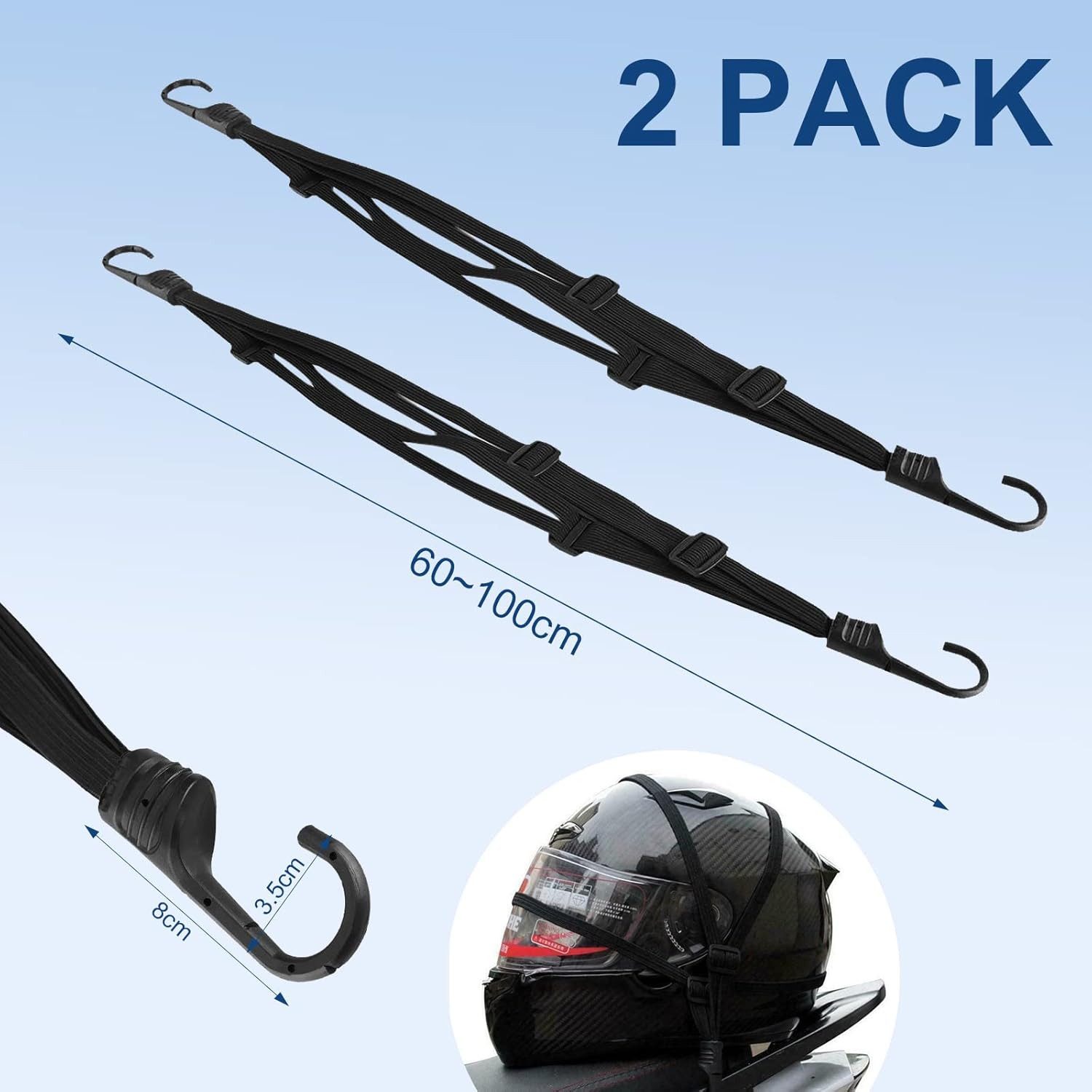 LA CUTE Gepäckgurt Elastisches Spanngurt-Set mit Doppelhaken für Motorrad & Fahrrad, (Elastische Gepäckspanngurte mit Doppelhaken im 2er-Set, 2-tlg., 2 Spanngurte, je 60–110 cm, mit 4 verstellbaren Gurtschlaufen), Elastisch, kratzfest, rutschfest, mehrfach wiederverwendbar, kompakt