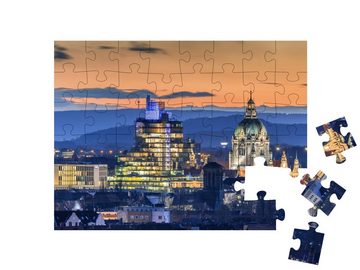 puzzleYOU Puzzle Luftbild von Hannover am Abend, Niedersachen, 48 Puzzleteile, puzzleYOU-Kollektionen Niedersachsen