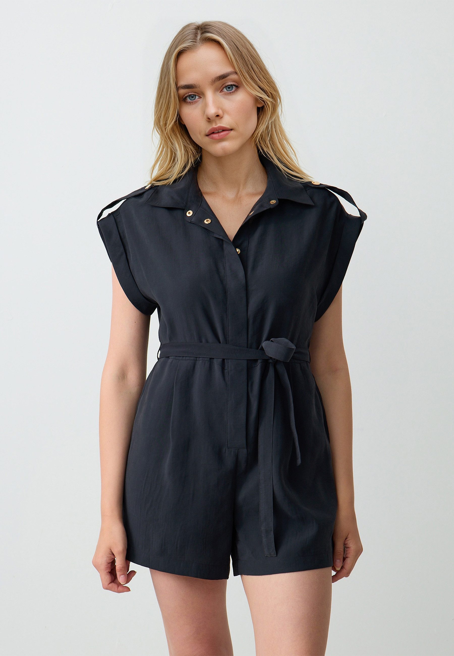 Jimmy Key Jumpsuit Blauer Jumpsuit aus Webstoff in normaler Passform