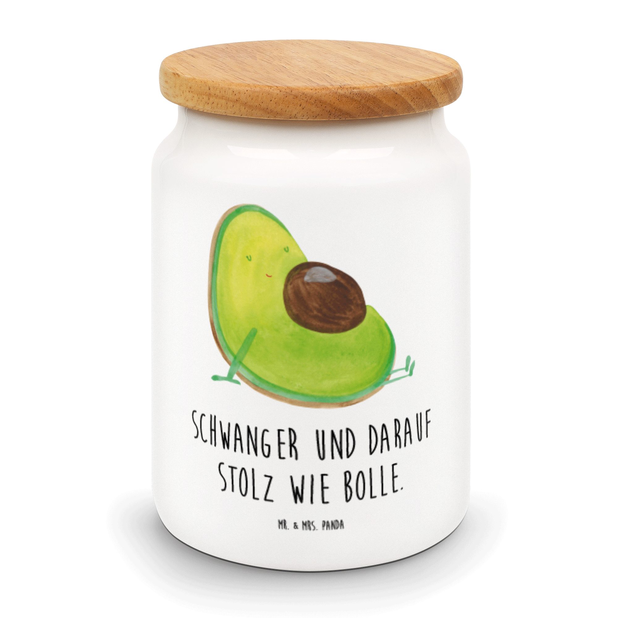 Mr. & Mrs. Panda Vorratsdose Avocado schwanger - Weiß - Geschenk, Baby, Leckerlidose, Babyparty, G, Keramik, (1-tlg)