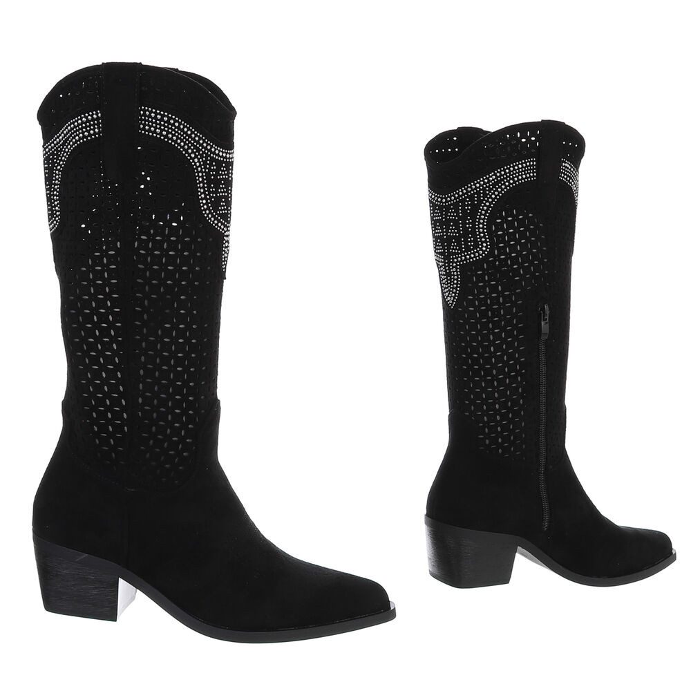 Ital-Design Damen Cowboyboots Western Sommerboots (88843681) Blockabsatz Stiefel in Schwarz