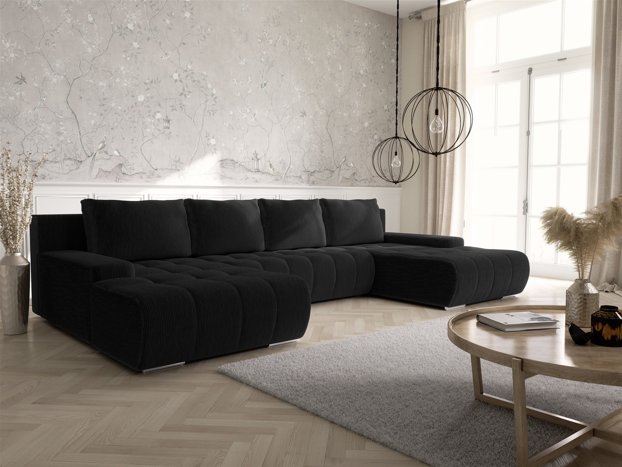 Fun Möbel Wohnlandschaft Sofa mit Schlaffunktion VOGAR in Stoff, inkl. Bettkasten, Inkl. 4 Rückenkissen und 2 Zierkissen