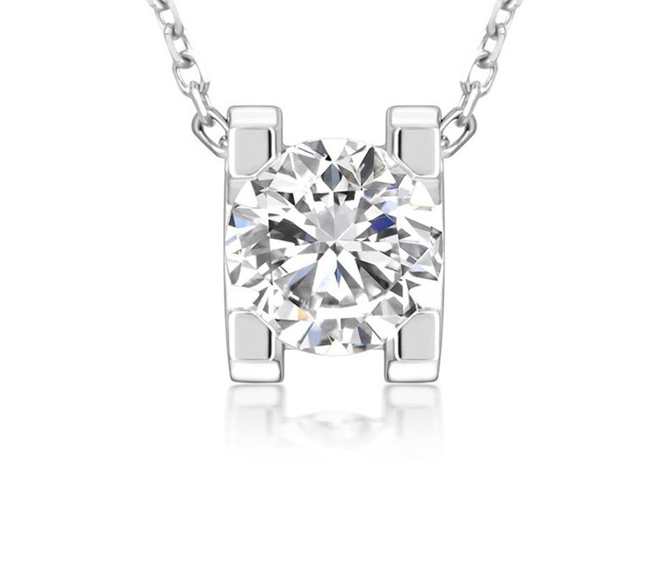 Jumpeak Kette mit Anhänger gebogener Halskette,Halskette mit einem Diamanten,0,5 ct/1 ct,D,VS1, 585er Gold, Weihnachtsgeschenk, Geburtstagsgeschenk