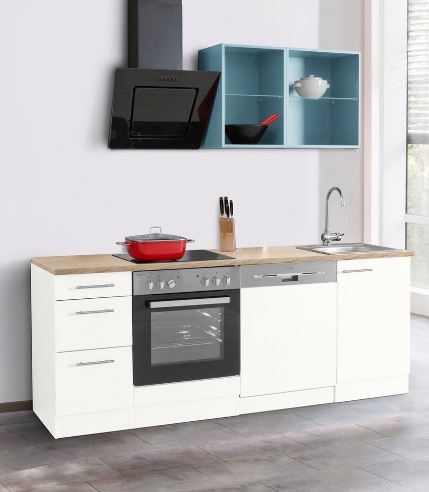 OPTIFIT Küchenzeile Mini, mit E-Geräten, Breite 210 cm, Mit 28 mm starker  Arbeitsplatte