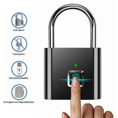 yozhiqu Fingerabdrucksensor Intelligentes schlüsselloses Fingerabdruck-Vorhängeschloss, (1-St), wiederaufladbares USB-Schloss für die Haustür, Koffertasche