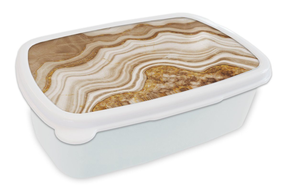 MuchoWow Lunchbox Glitzer - Gold - Achat - Edelsteine, Kunststoff, (2-tlg), Brotbox für Kinder und Erwachsene, Brotdose, für Jungs und Mädchen weiß