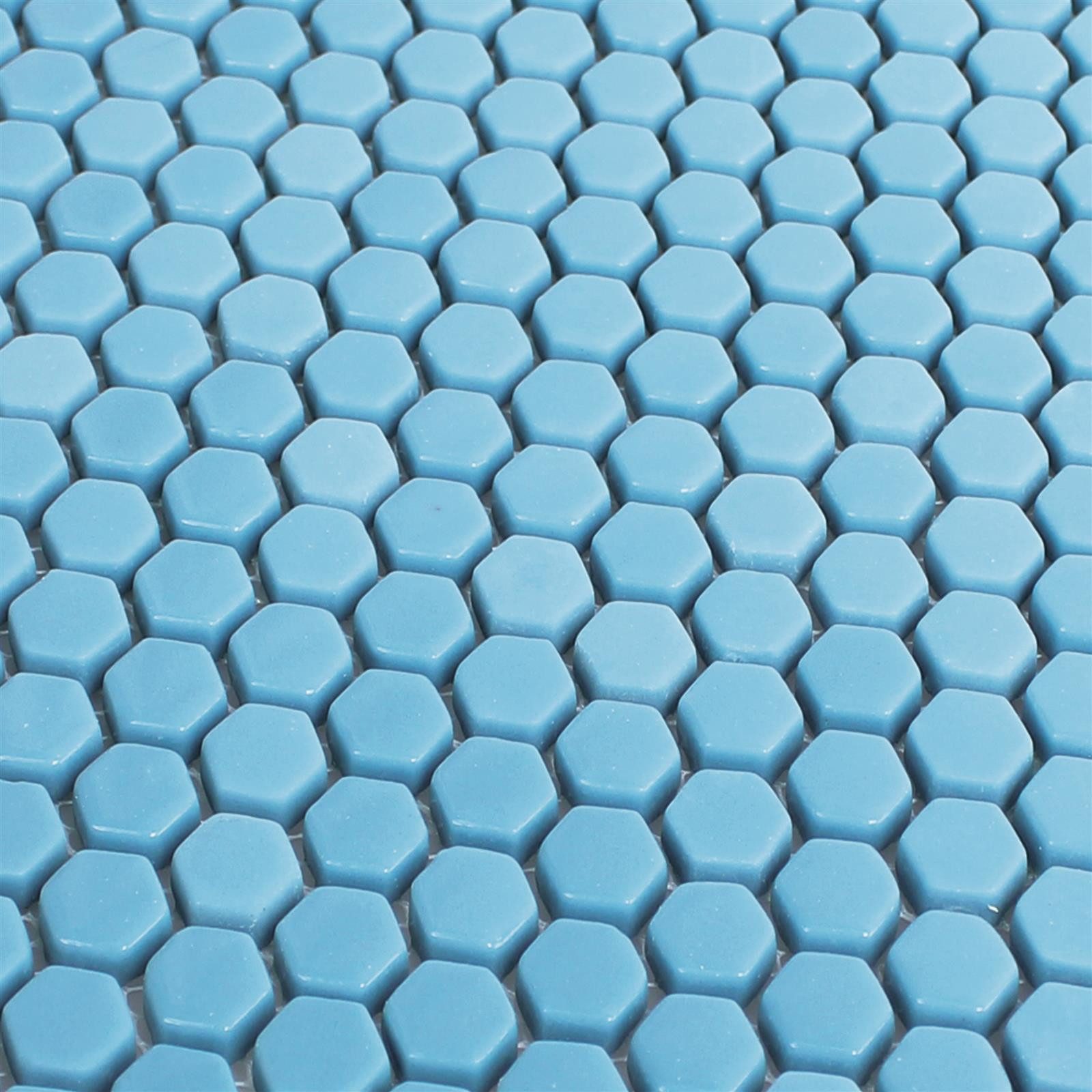 Mosafil Mosaikfliesen Glasmosaik Fliesen Brockway Hexagon Eco, Glas 29.500x29.000, blau, Eco Glas - Verlegefertig auf ein Netz geklebt - Frostsicher -