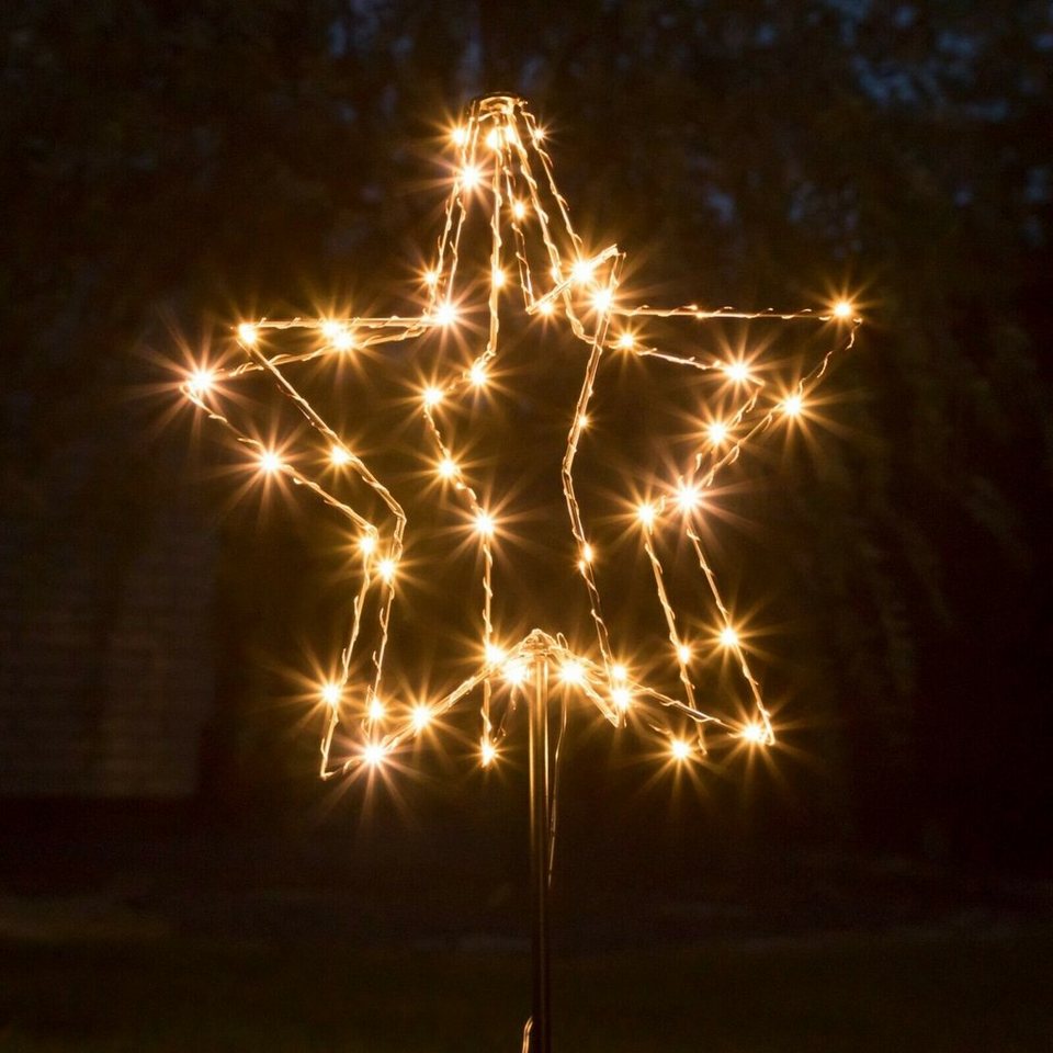 6-Stunden-Timer LED Gartenstecker Meinposten 30 cm, Weihnachtsbeleuchtung warmweiß Timer Stern Ø LED-Lichterkette
