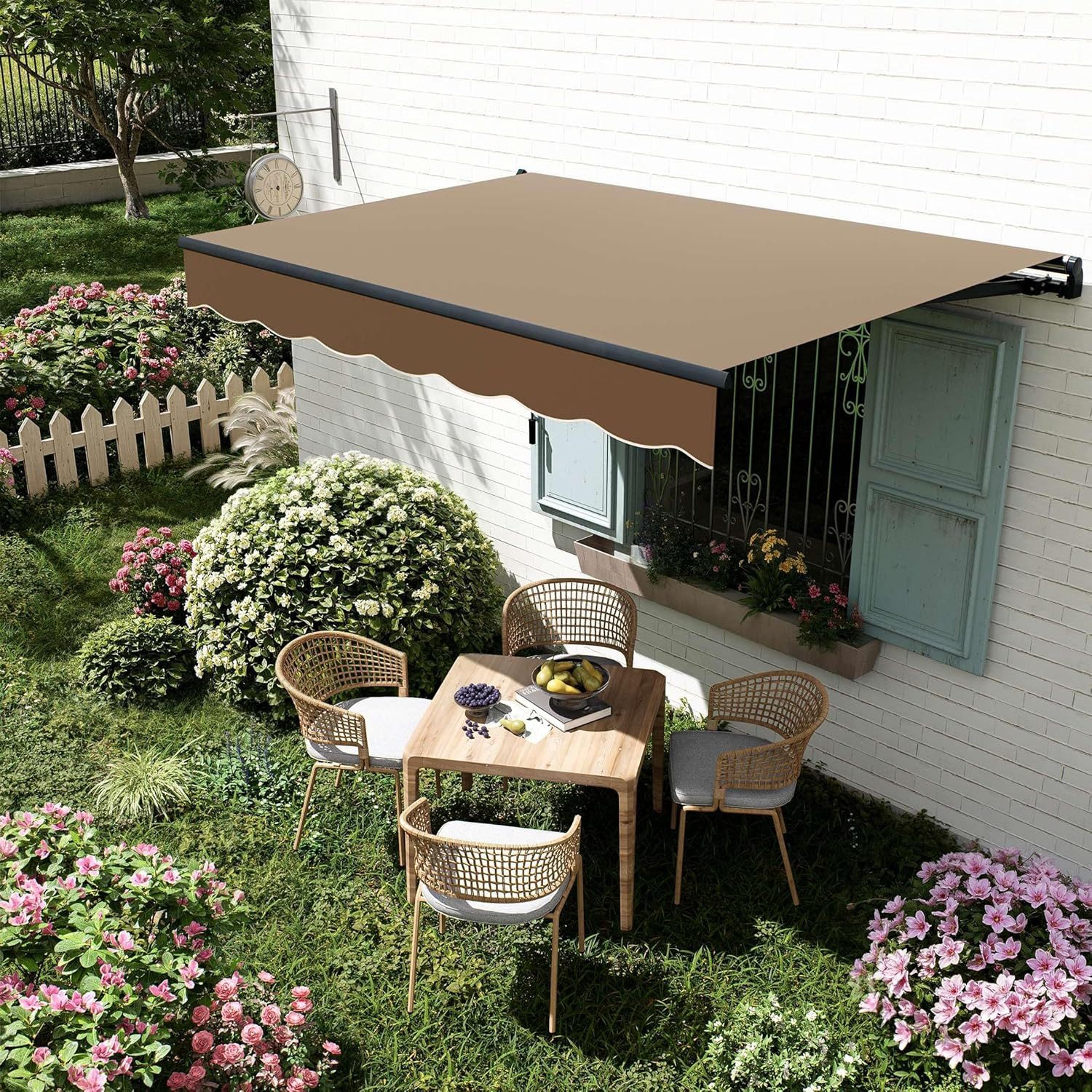 GOTLAND Sonnenschutz Manuelles, einziehbares, UV-beständiges & wasserdichtes Markisentuch, mit Handkurbel & Montagematerial, Aluminium-Falt-Sonnenschutz