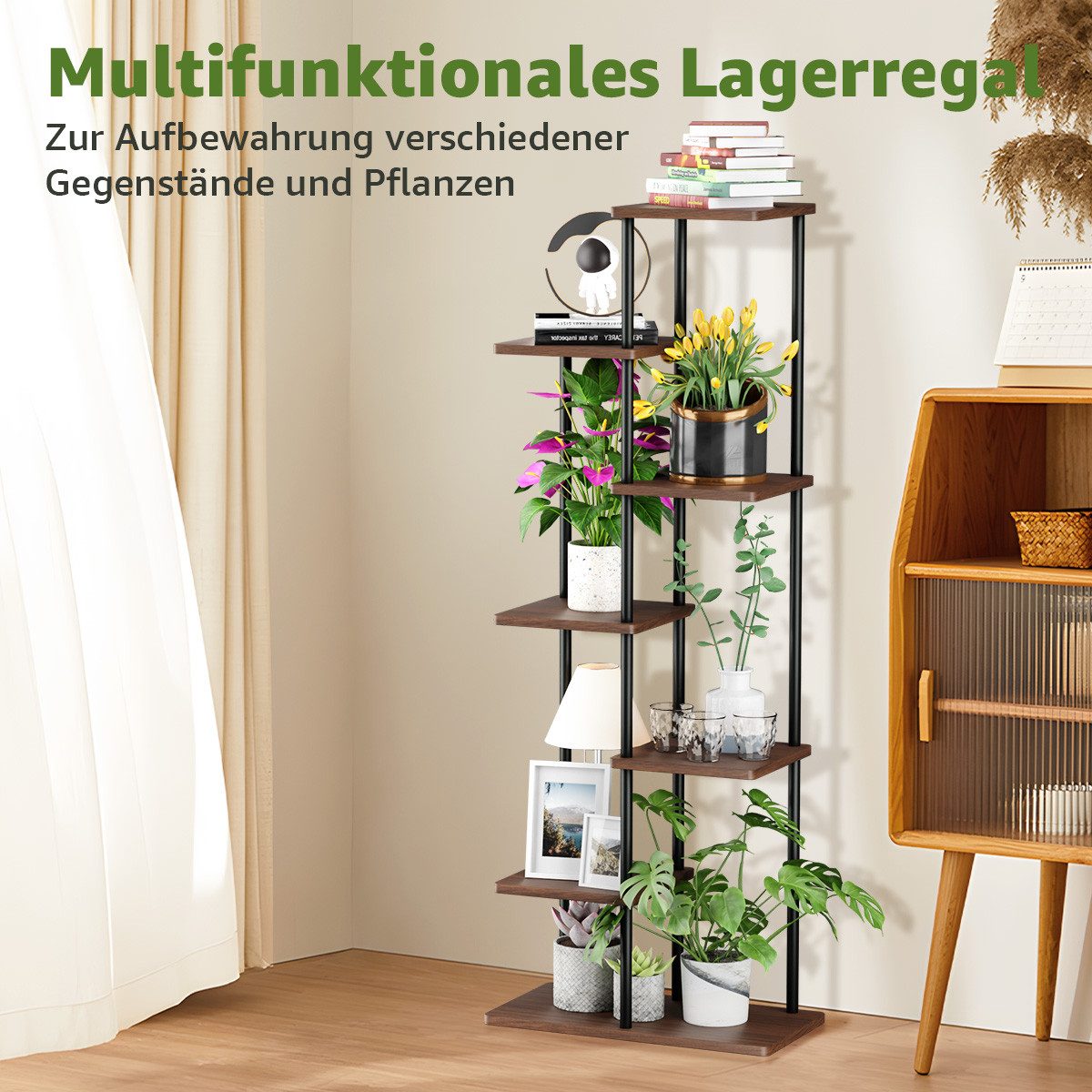 Simloveve Blumenständer pflanzenständer 7 Etagen blumenständer wohnzimmer (7 Etagen Pflanzentreppe, Pflanzenregal Standregal, Hölzern und Metall Mehrstöckig Pfl – Bild 5 von 5
